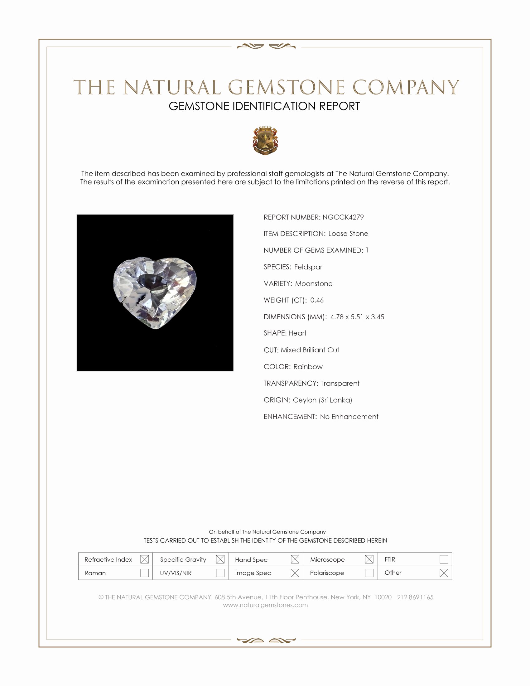 0.46 Ct. Rainbow Moonstone from Ceylon (Sri Lanka)