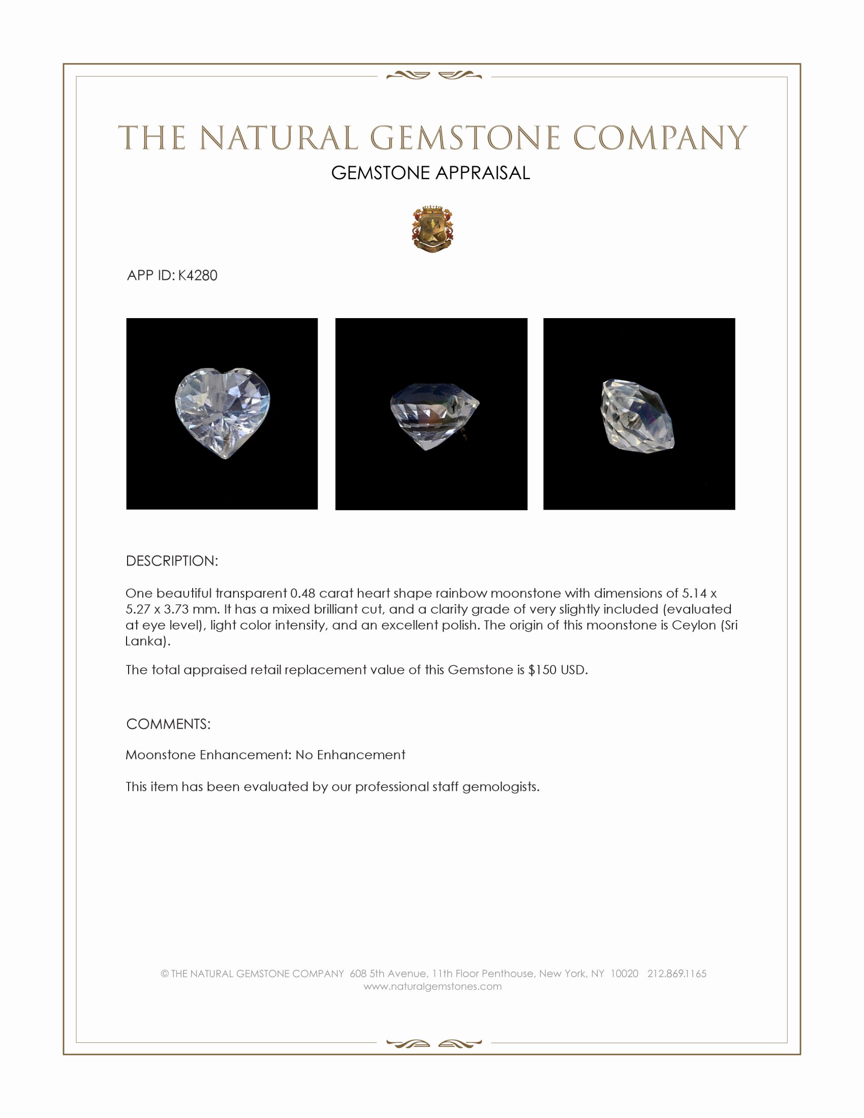 0.48 Ct. Moonstone from Ceylon (Sri Lanka)