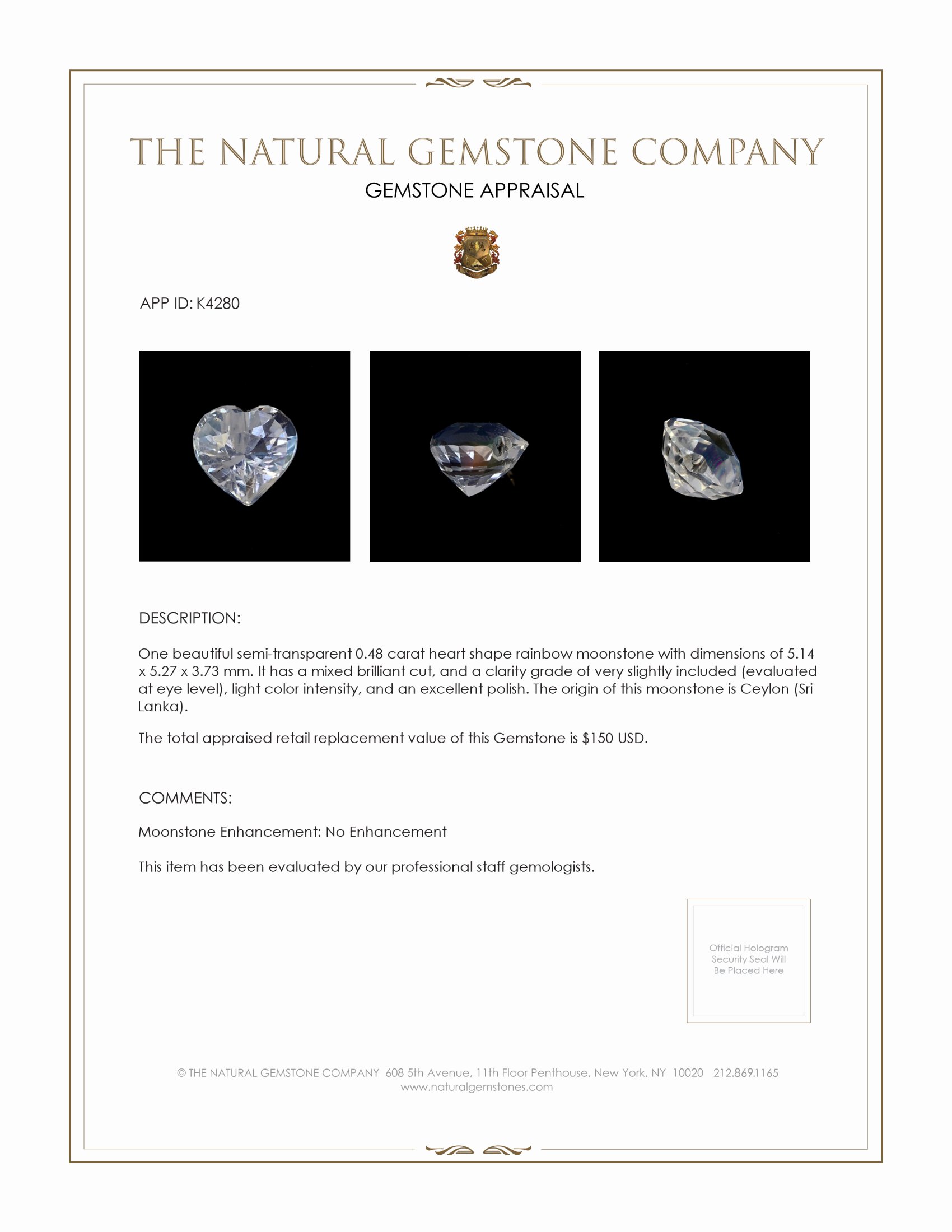 0.48 Ct. Moonstone from Ceylon (Sri Lanka)