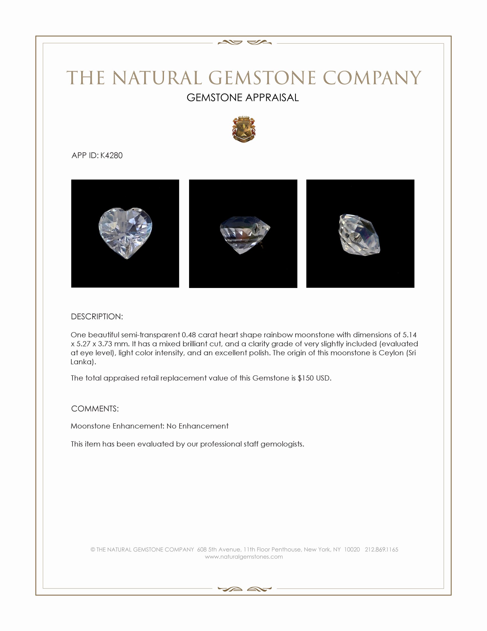 0.48 Ct. Moonstone from Ceylon (Sri Lanka)