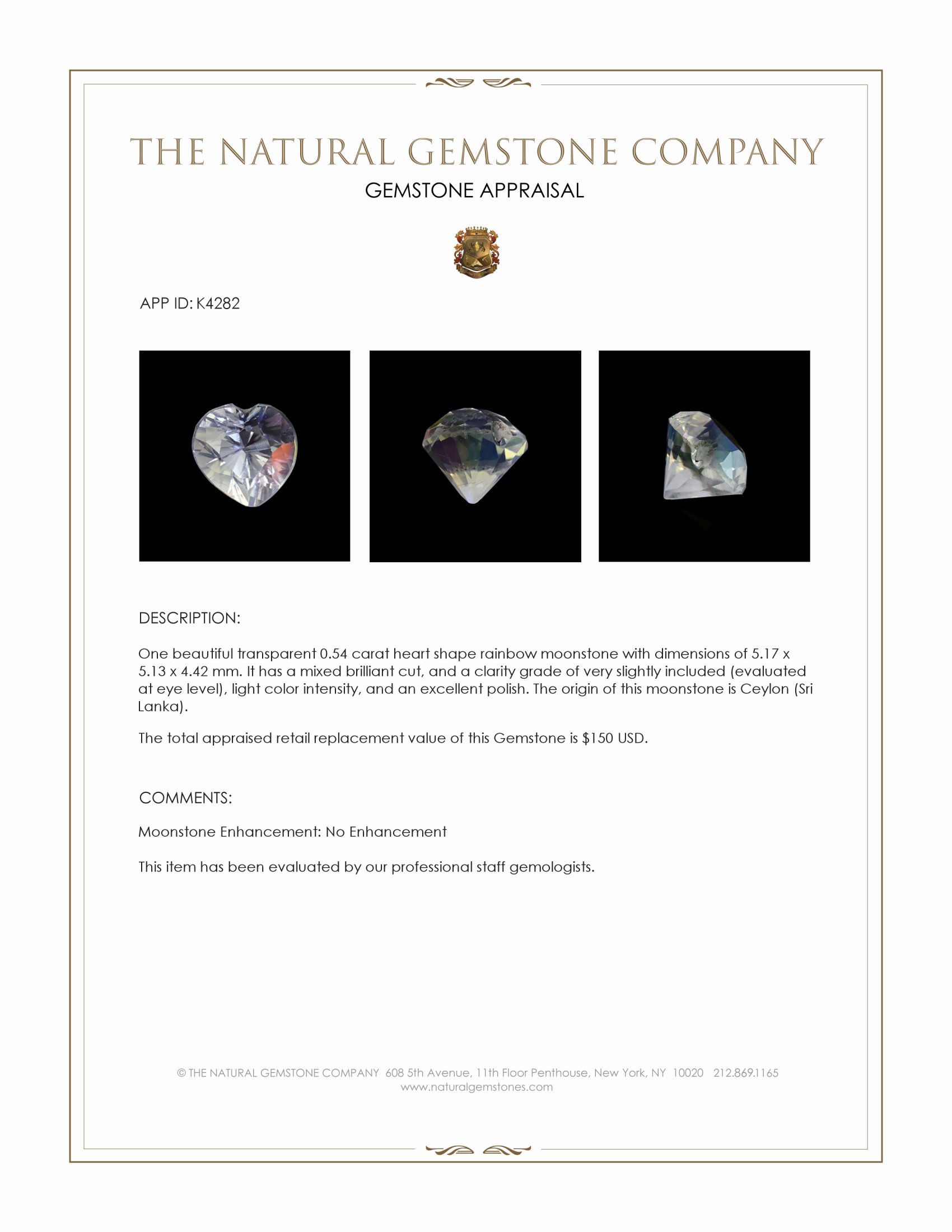 0.54 Ct. Rainbow Moonstone from Ceylon (Sri Lanka)