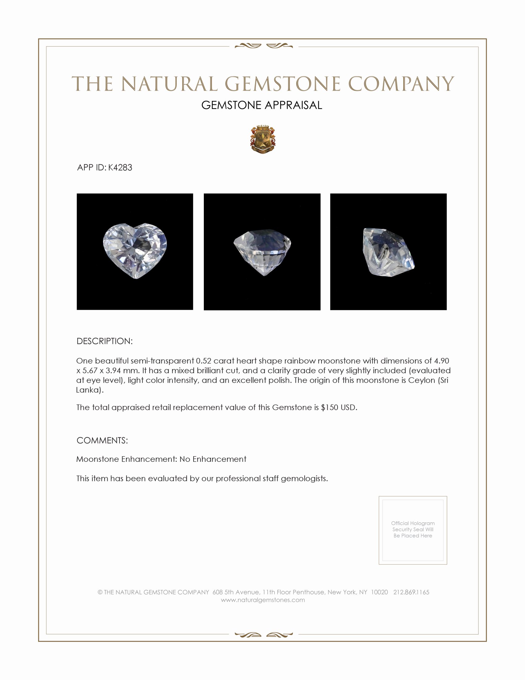 0.52 Ct. Moonstone from Ceylon (Sri Lanka)