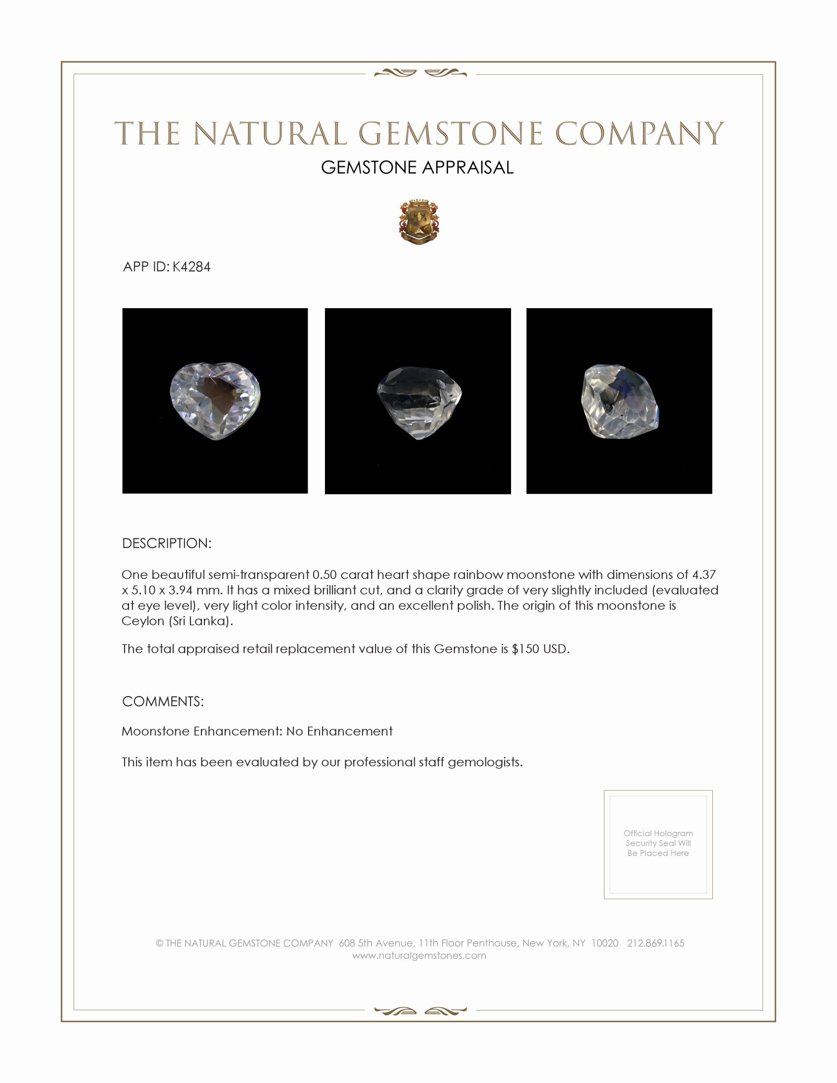 0.50 Ct. Rainbow Moonstone from Ceylon (Sri Lanka)