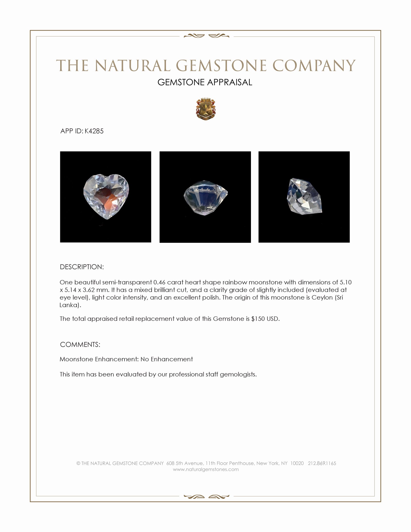 0.46 Ct. Moonstone from Ceylon (Sri Lanka)