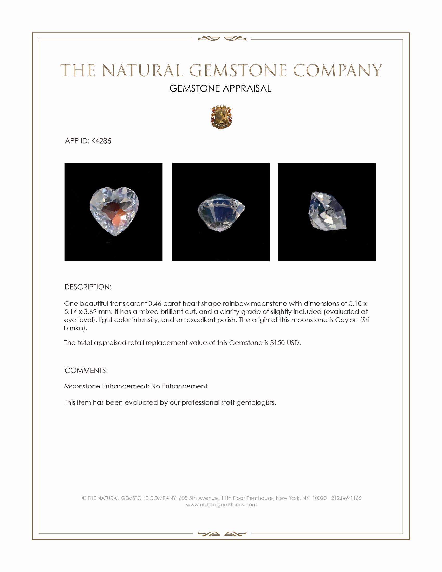 0.46 Ct. Rainbow Moonstone from Ceylon (Sri Lanka)