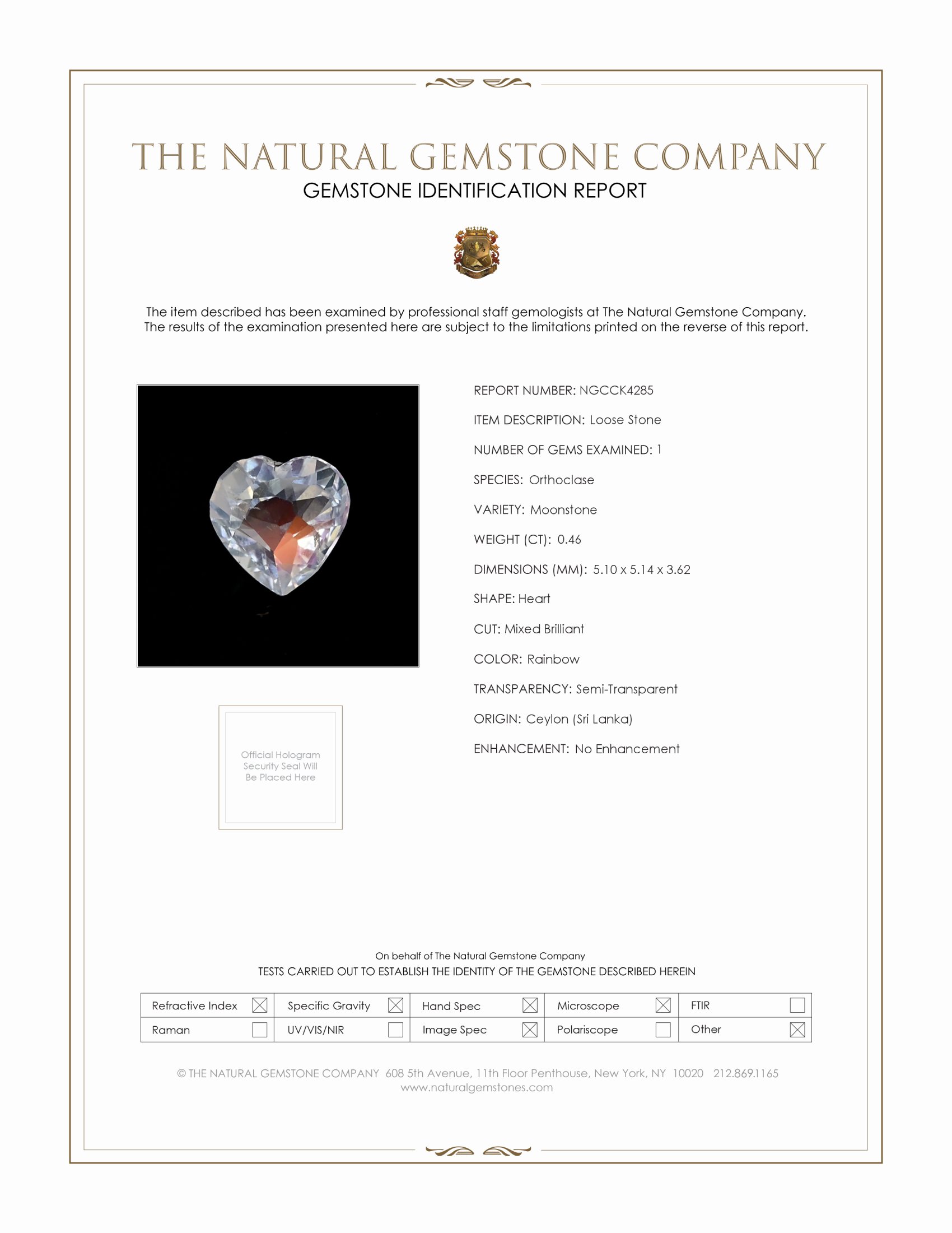 0.46 Ct. Rainbow Moonstone from Ceylon (Sri Lanka)