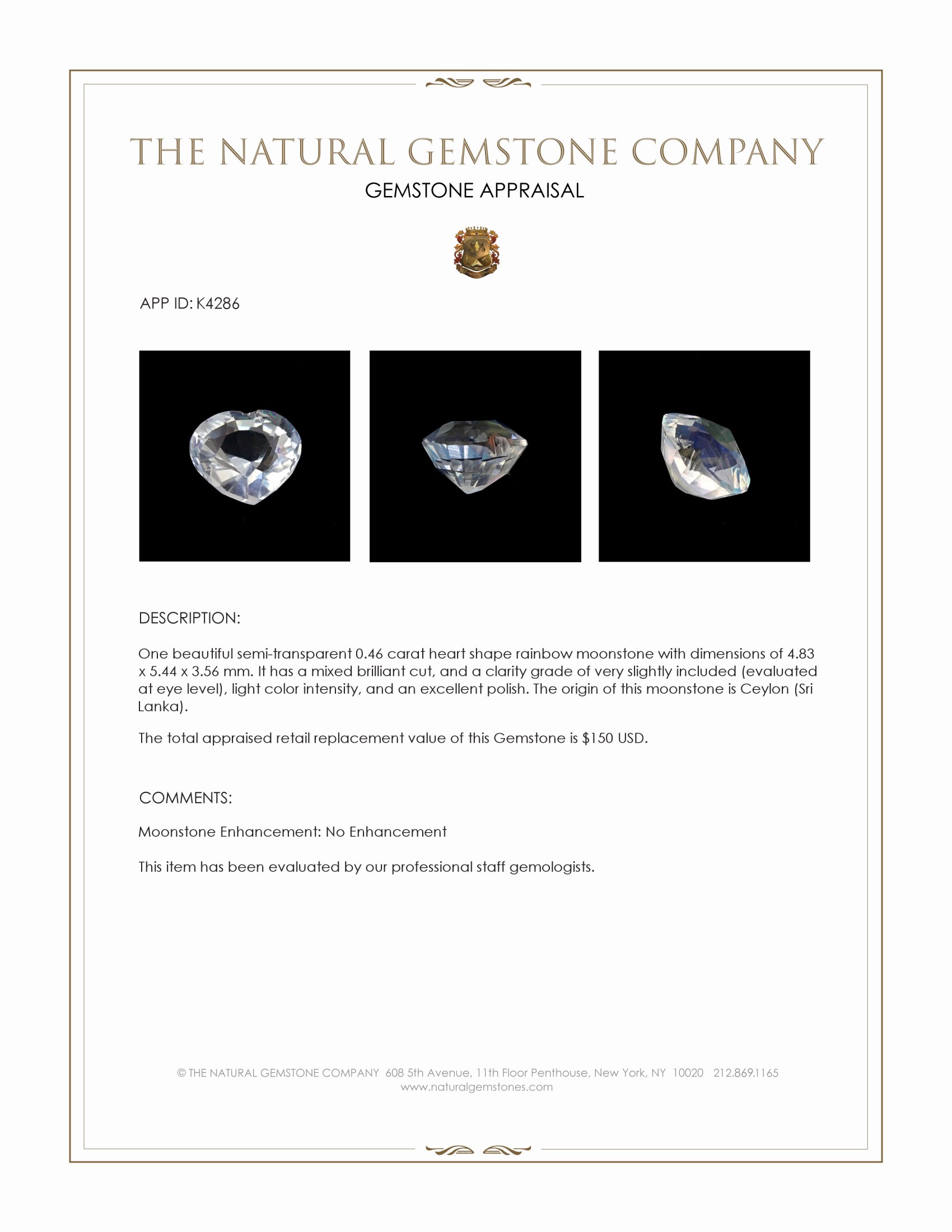 0.46 Ct. Moonstone from Ceylon (Sri Lanka)