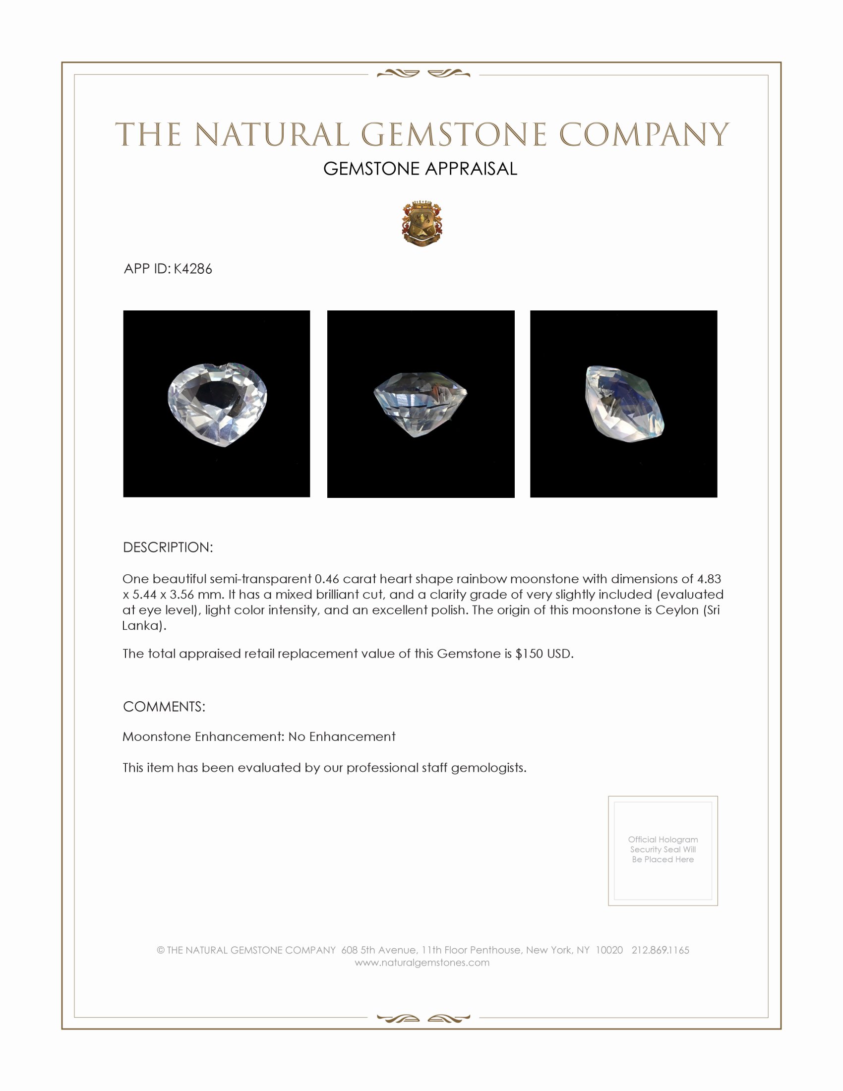 0.46 Ct. Moonstone from Ceylon (Sri Lanka)