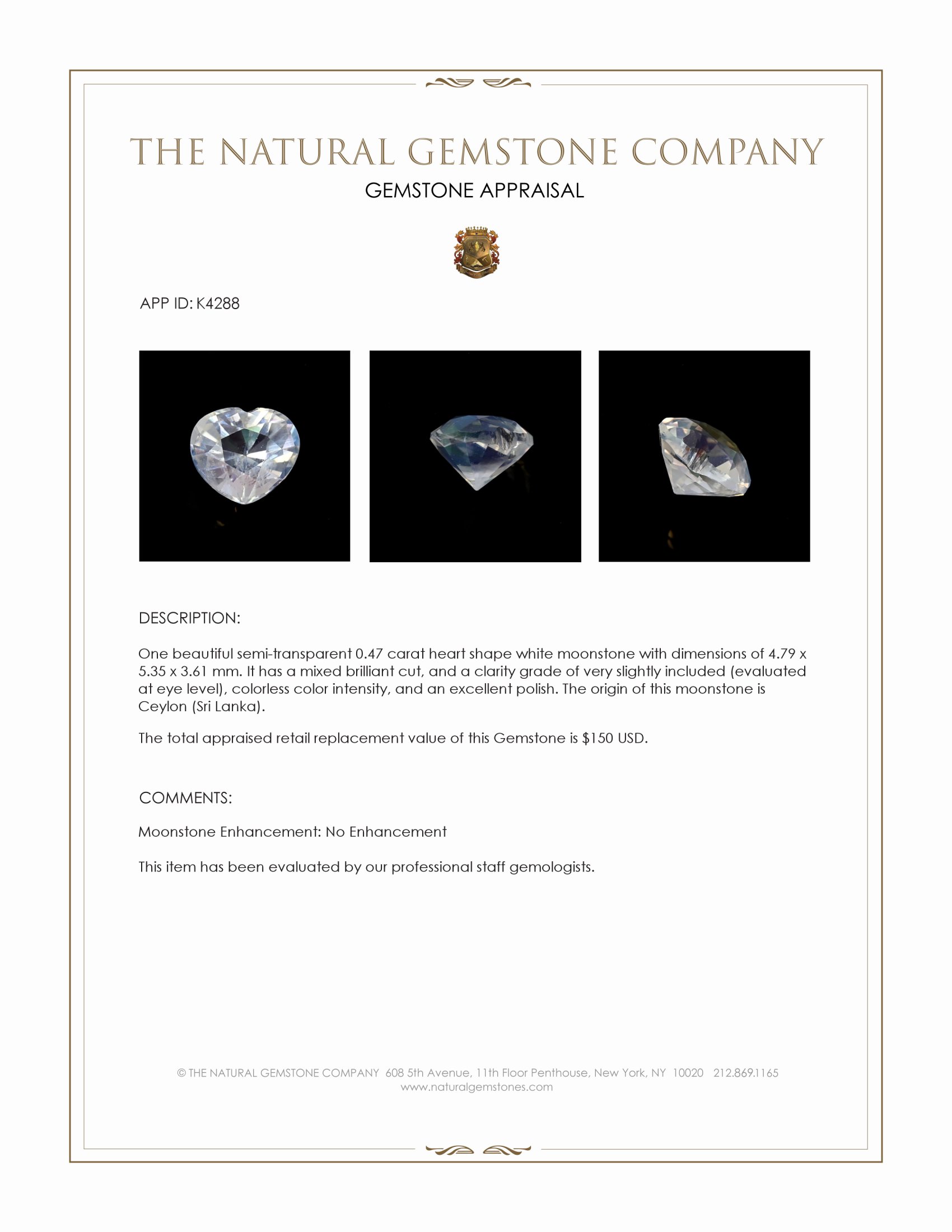 0.47 Ct. Moonstone from Ceylon (Sri Lanka)