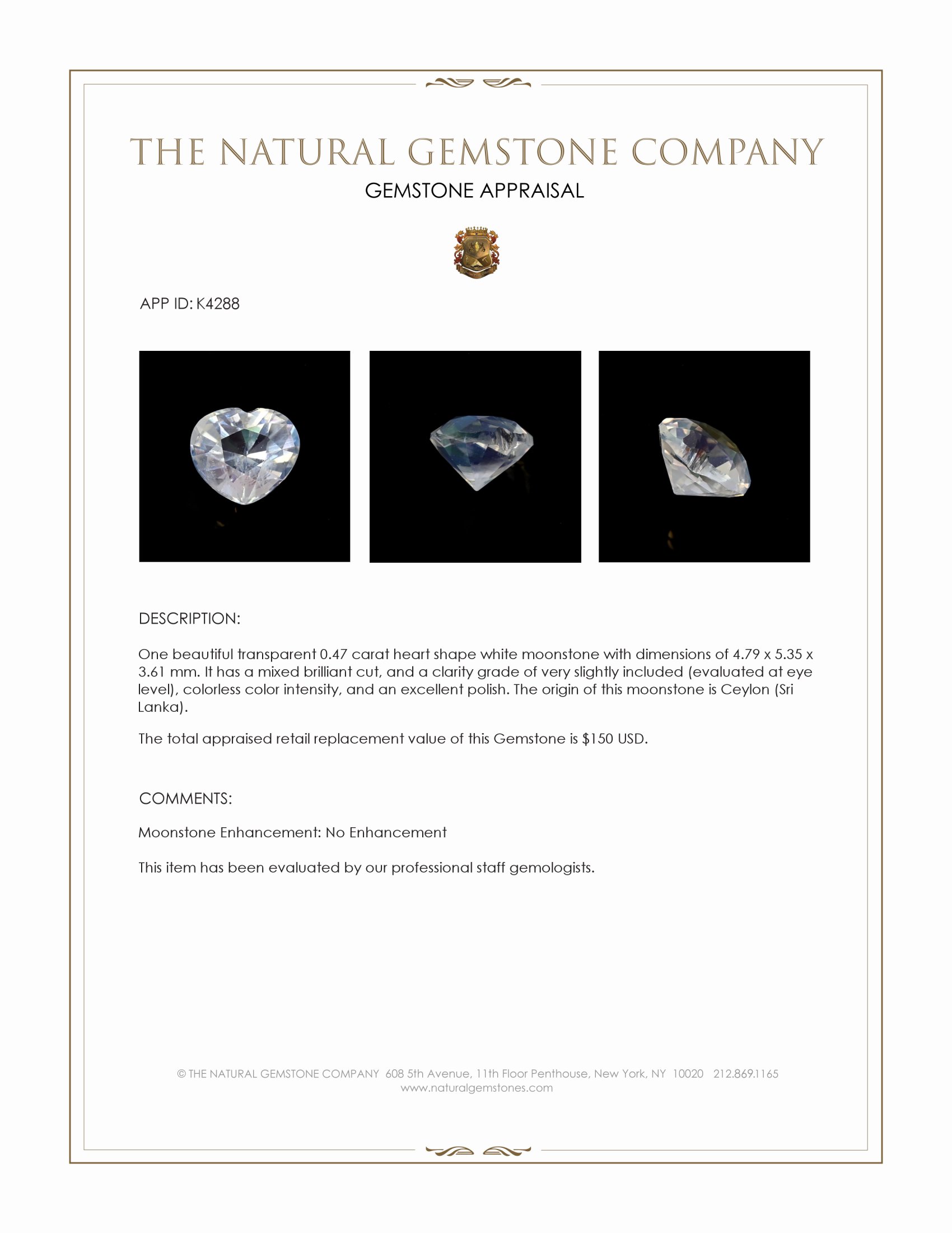 0.47 Ct. Moonstone from Ceylon (Sri Lanka)