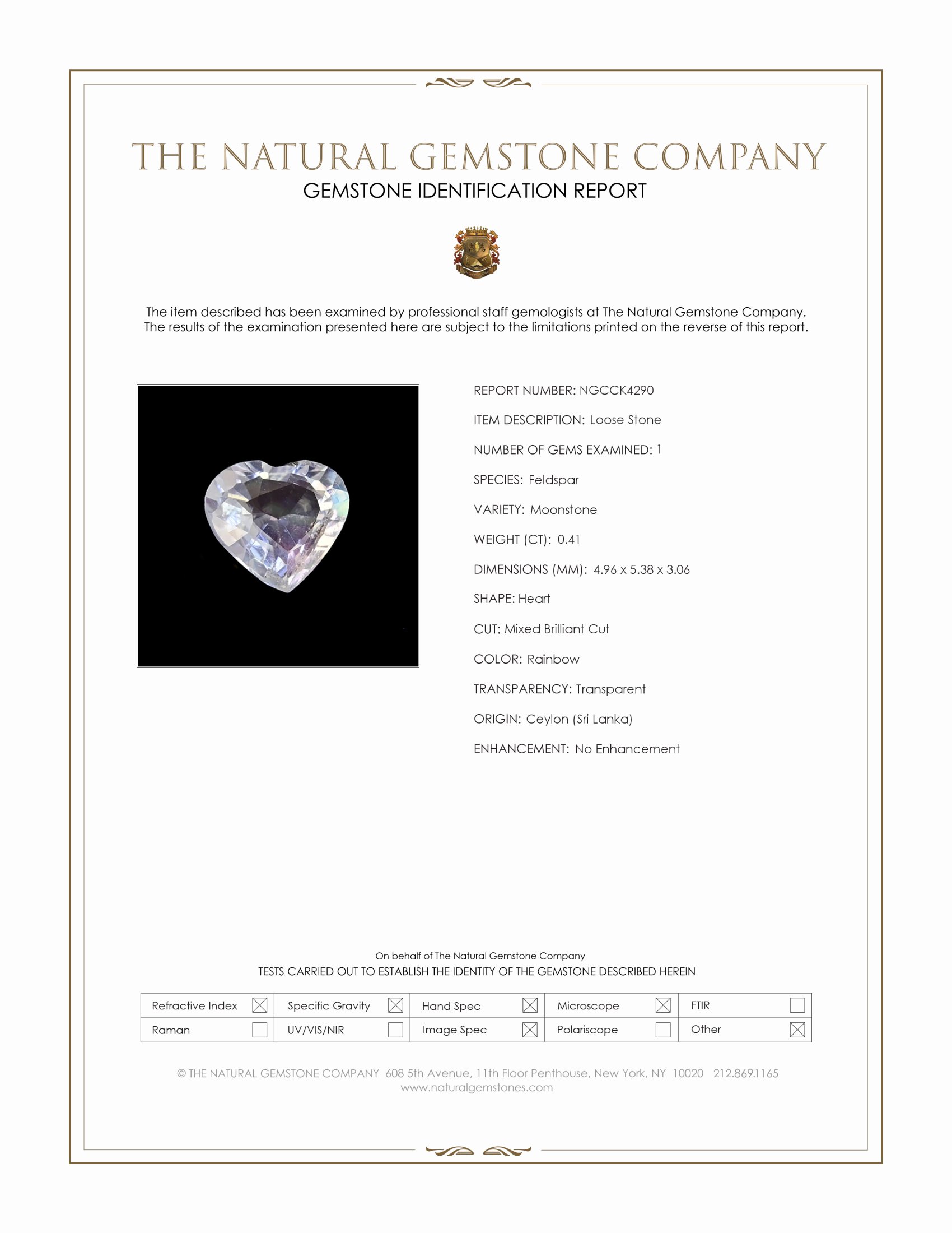 0.41 Ct. Rainbow Moonstone from Ceylon (Sri Lanka)