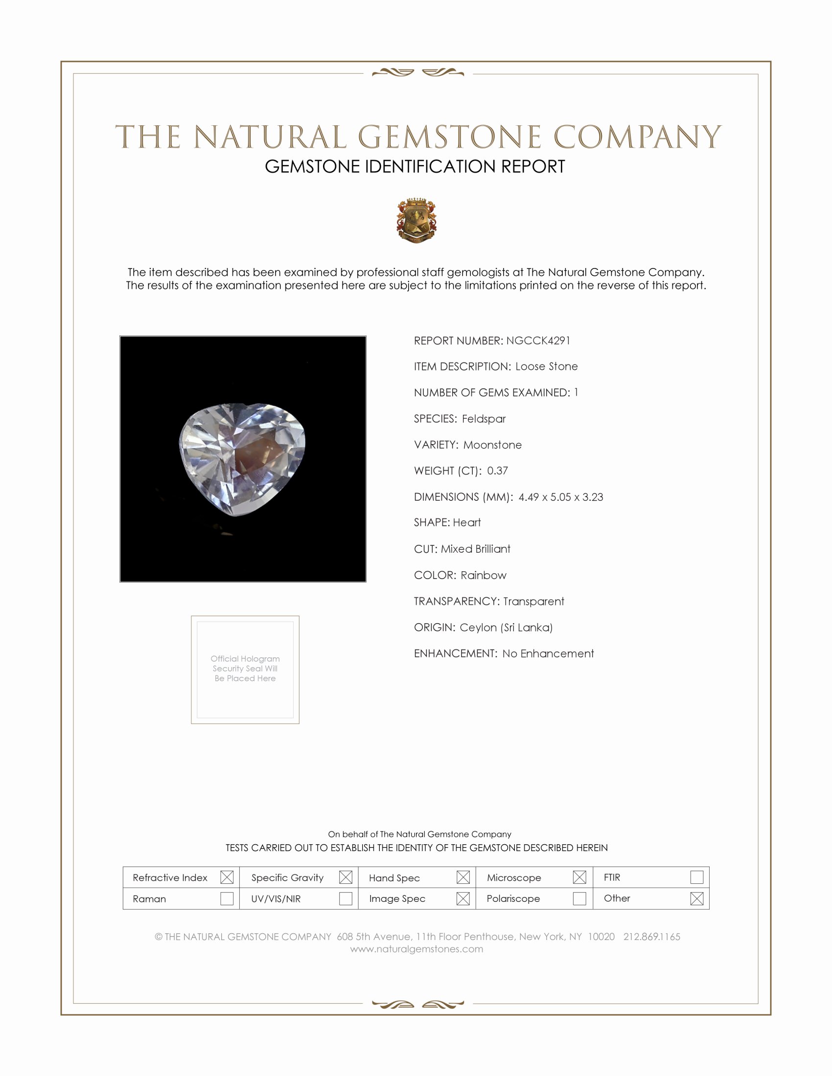 0.37 Ct. Rainbow Moonstone from Ceylon (Sri Lanka)