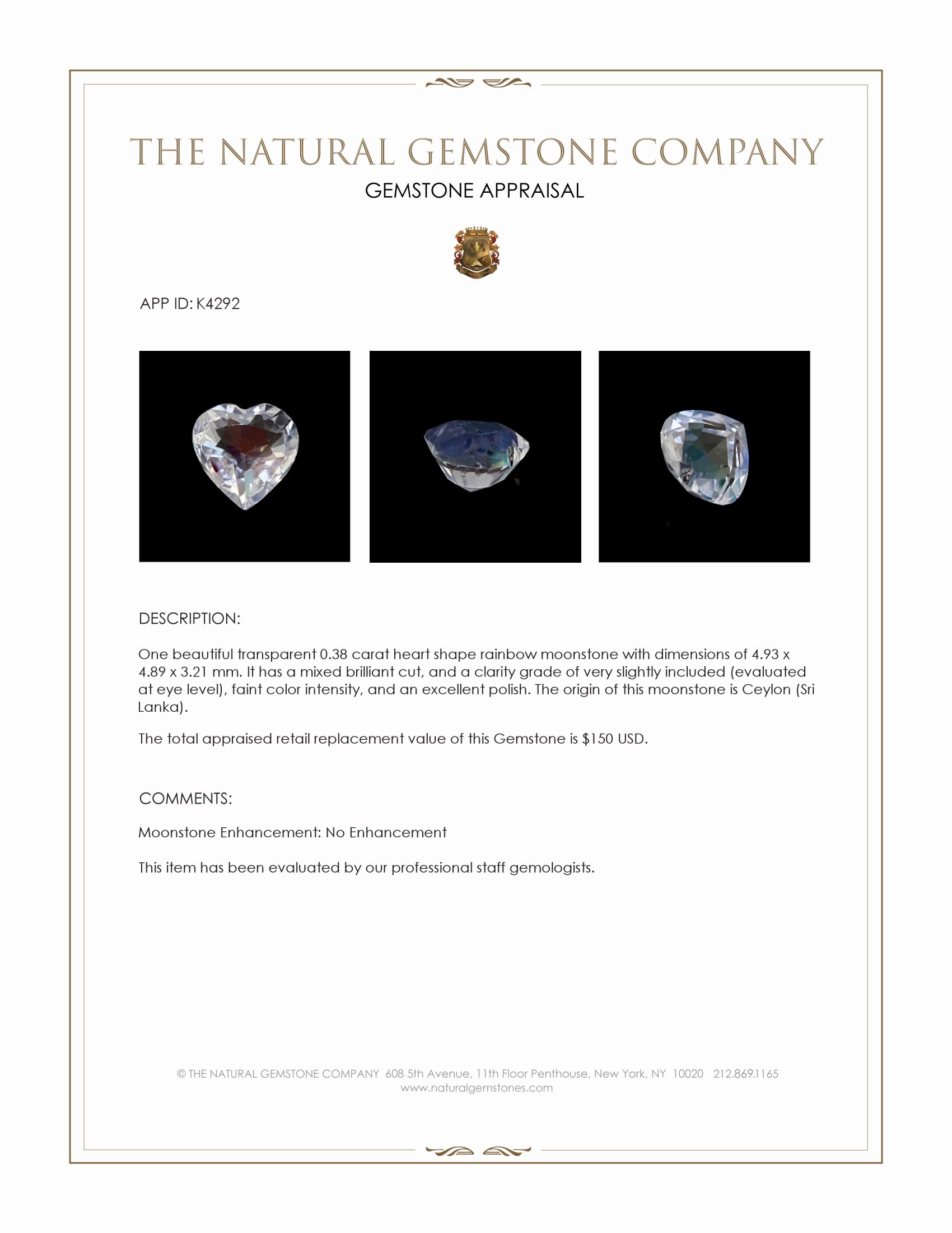 0.38 Ct. Moonstone from Ceylon (Sri Lanka)