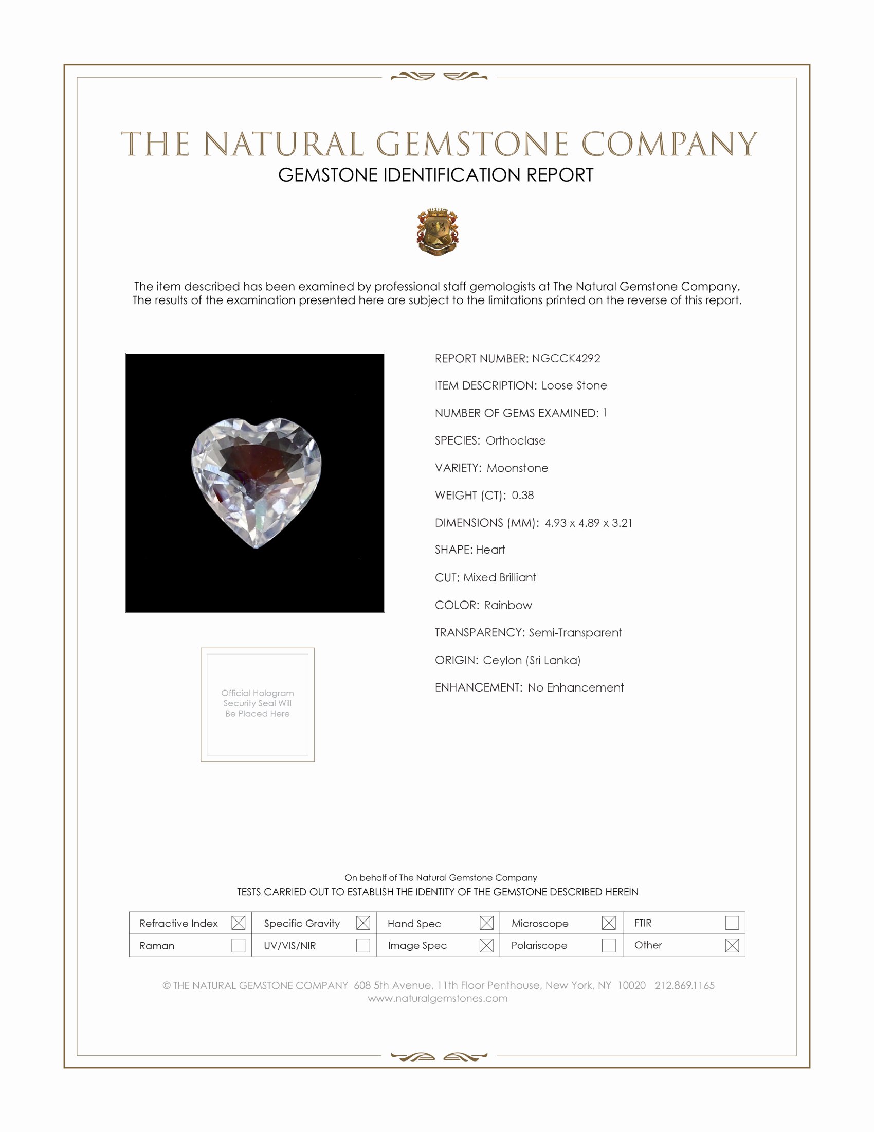 0.38 Ct. Rainbow Moonstone from Ceylon (Sri Lanka)