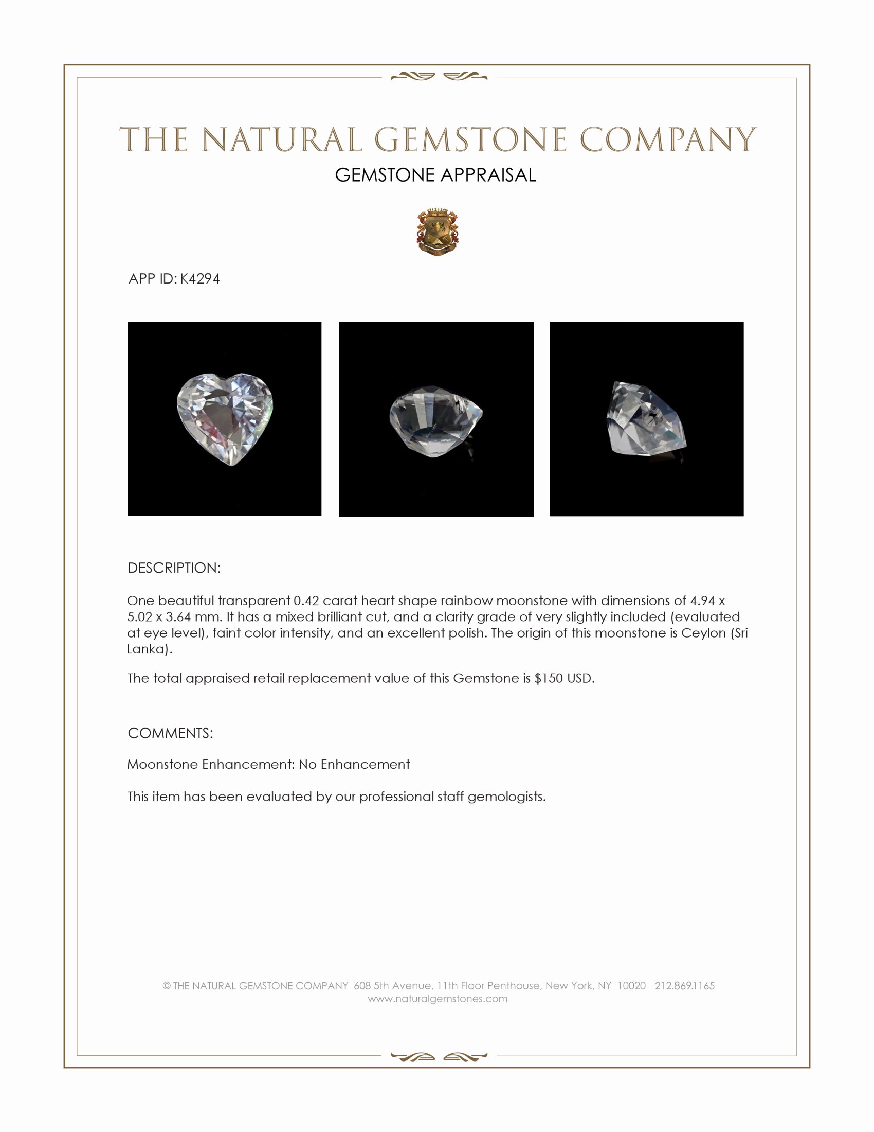 0.42 Ct. Rainbow Moonstone from Ceylon (Sri Lanka)