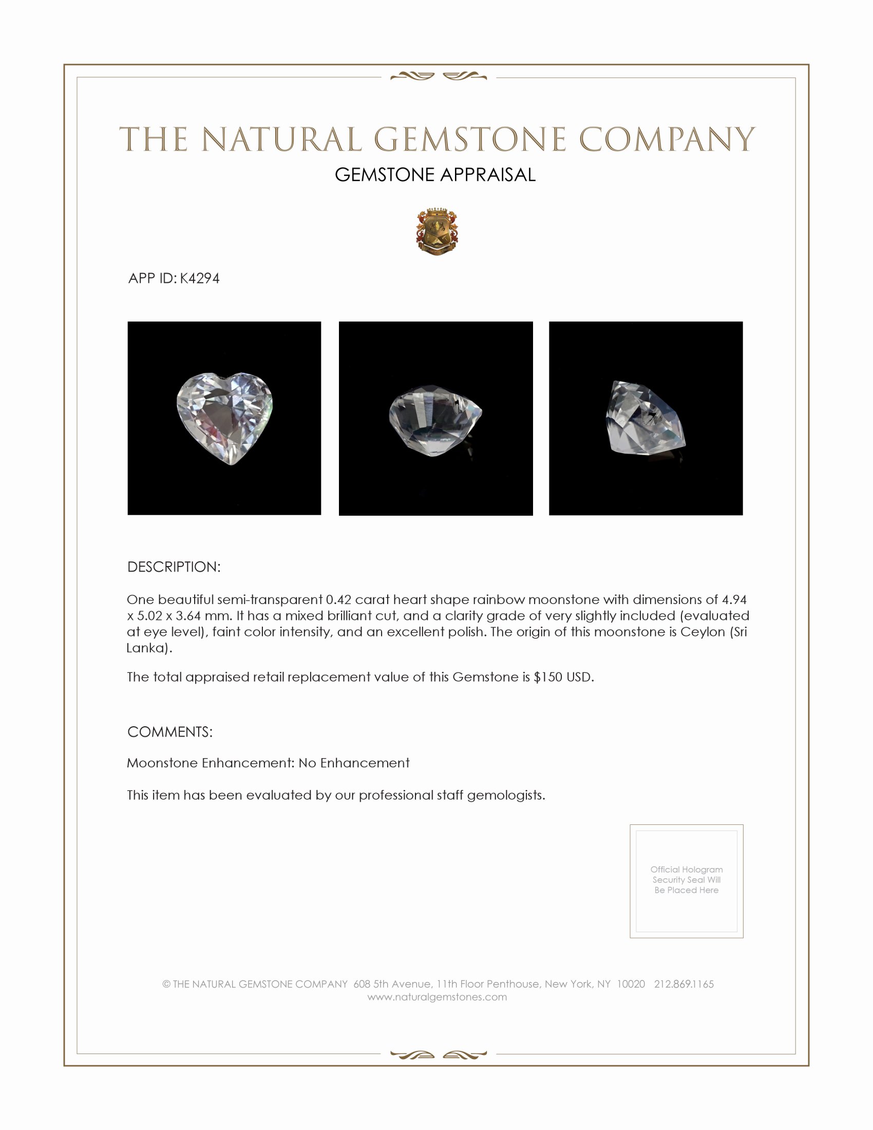 0.42 Ct. Moonstone from Ceylon (Sri Lanka)