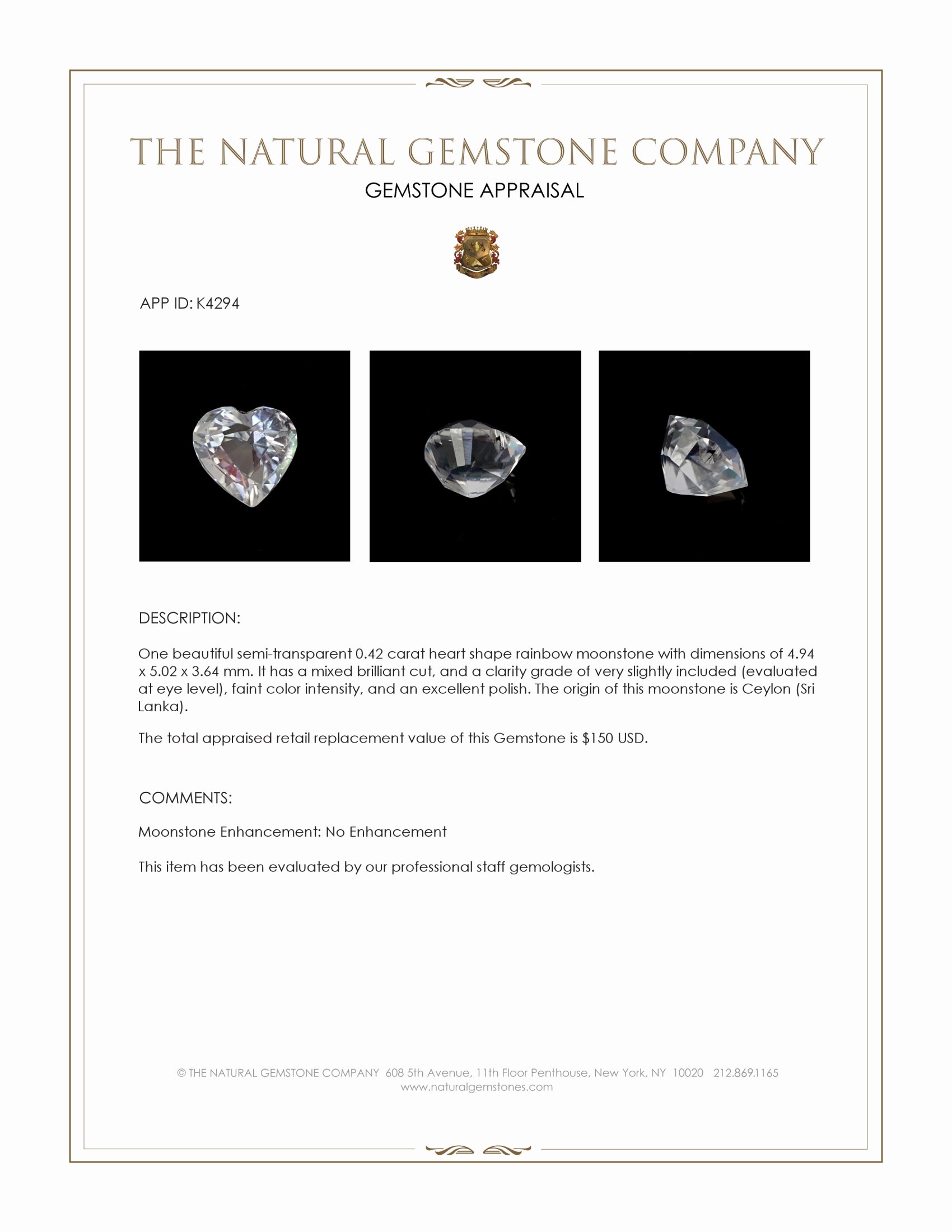 0.42 Ct. Moonstone from Ceylon (Sri Lanka)