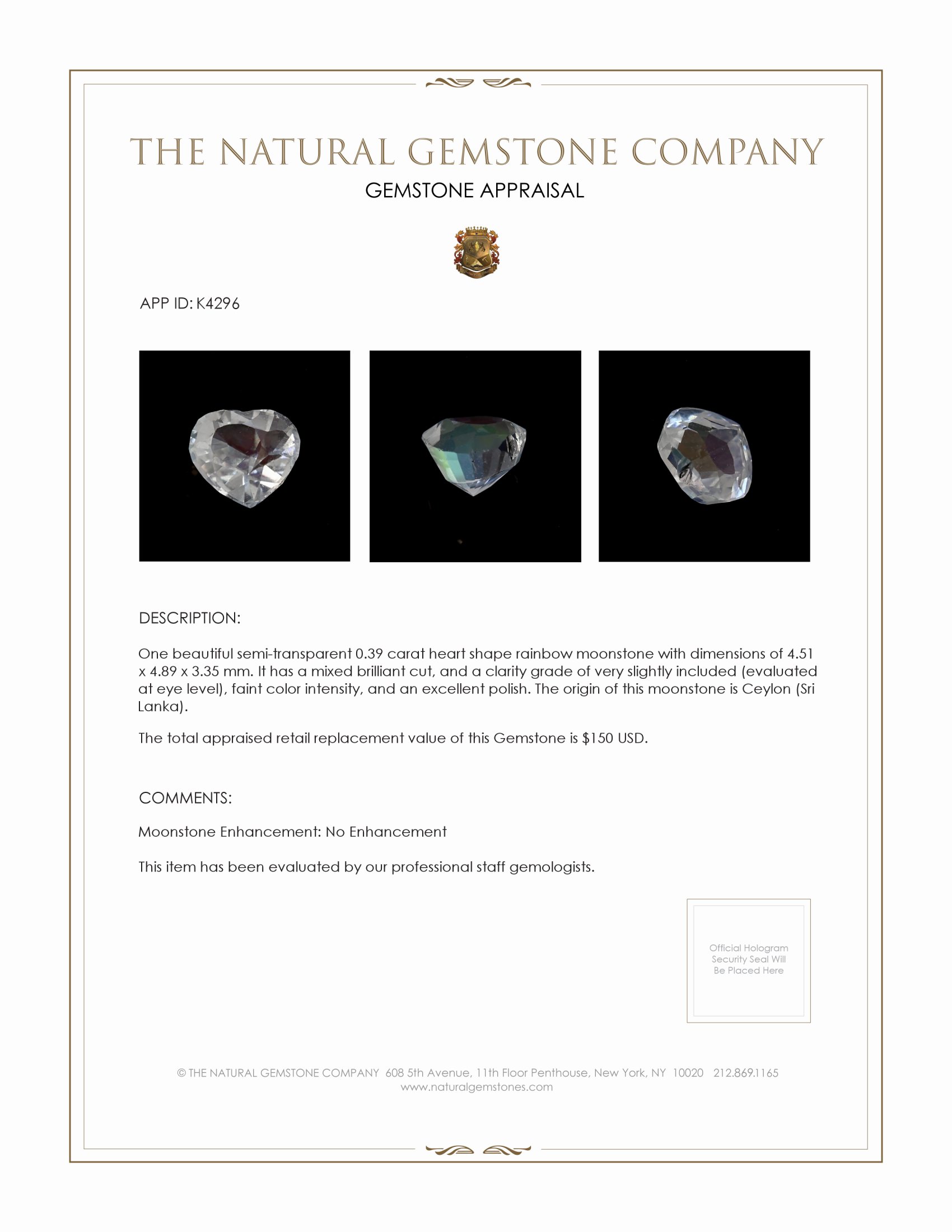 0.39 Ct. Moonstone from Ceylon (Sri Lanka)