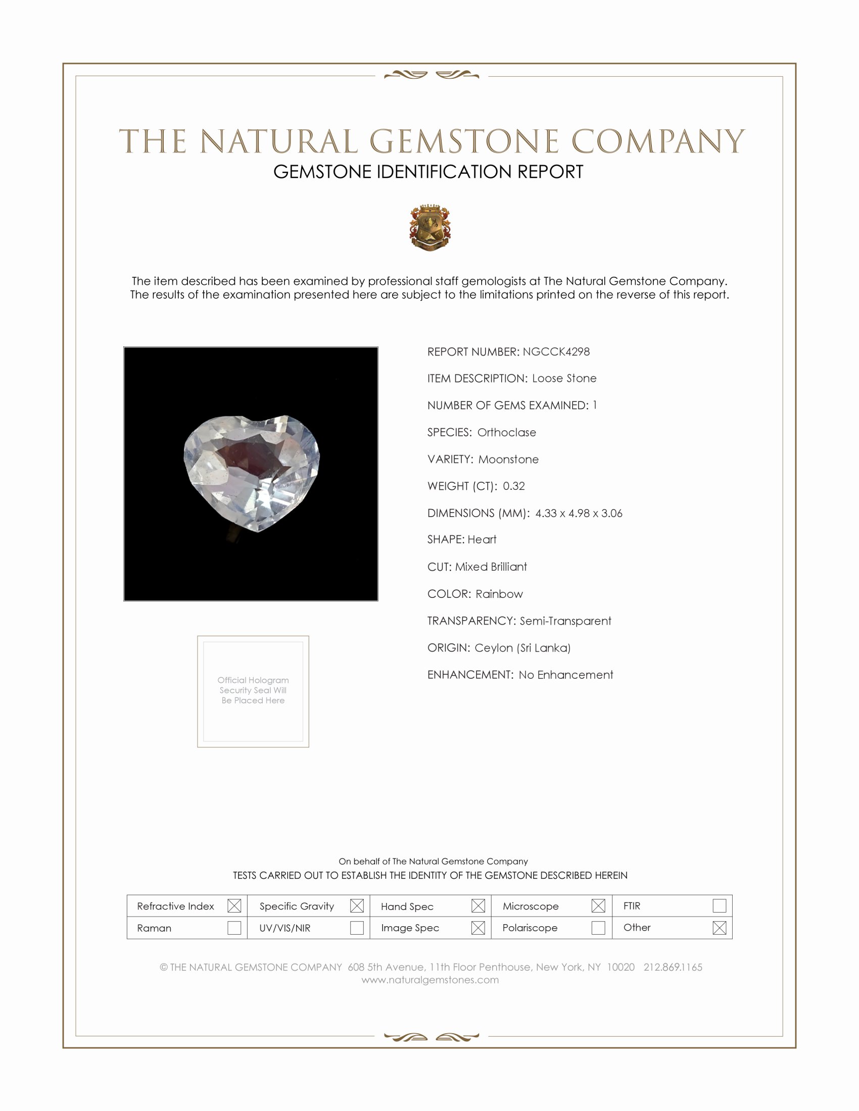 0.32 Ct. Rainbow Moonstone from Ceylon (Sri Lanka)