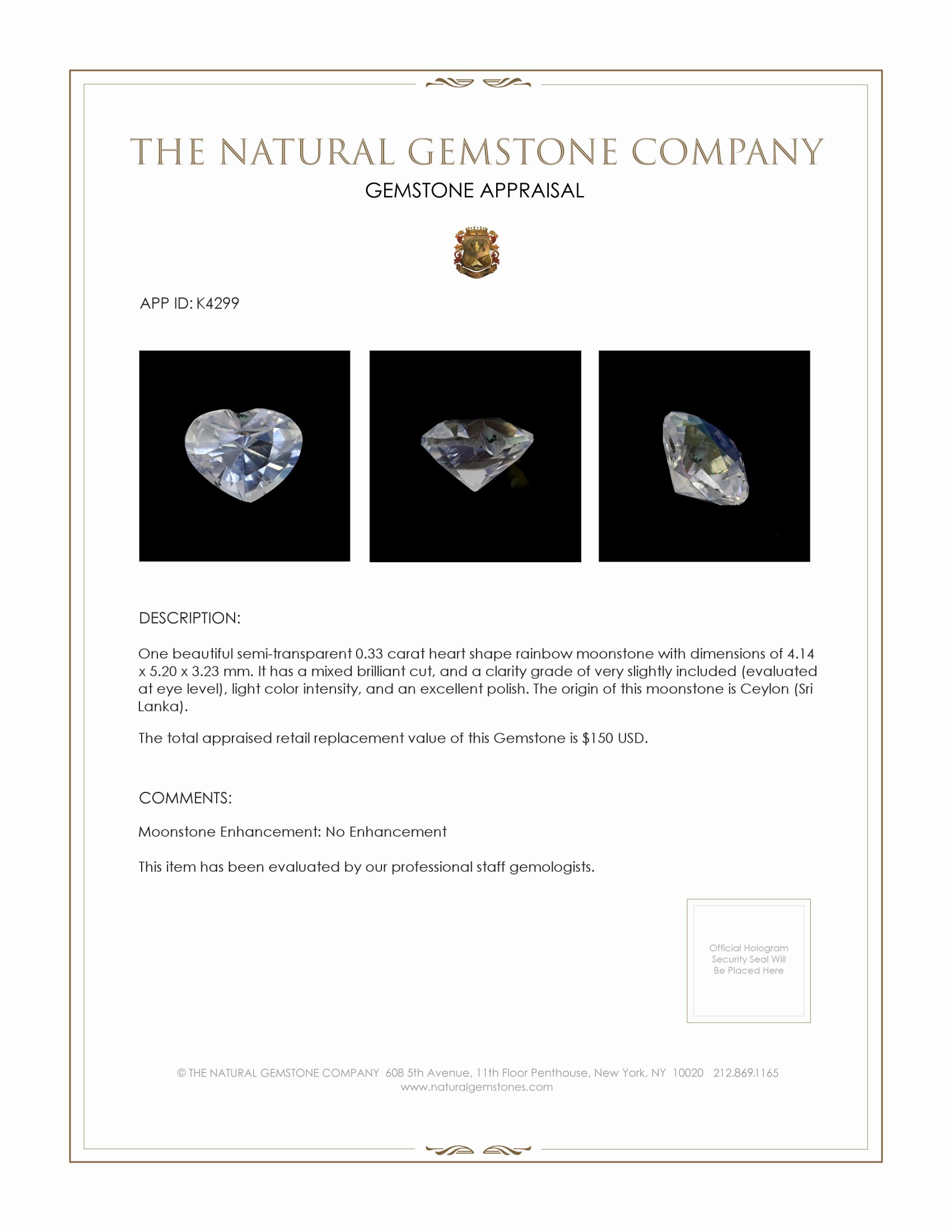 0.33 Ct. Moonstone from Ceylon (Sri Lanka)