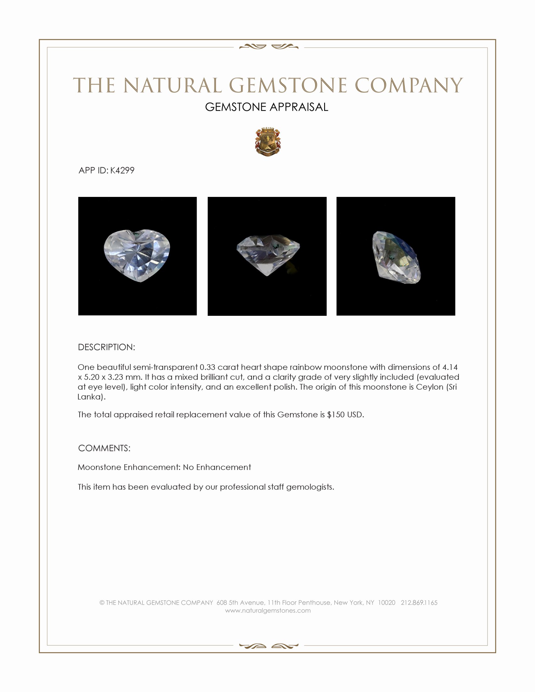 0.33 Ct. Moonstone from Ceylon (Sri Lanka)