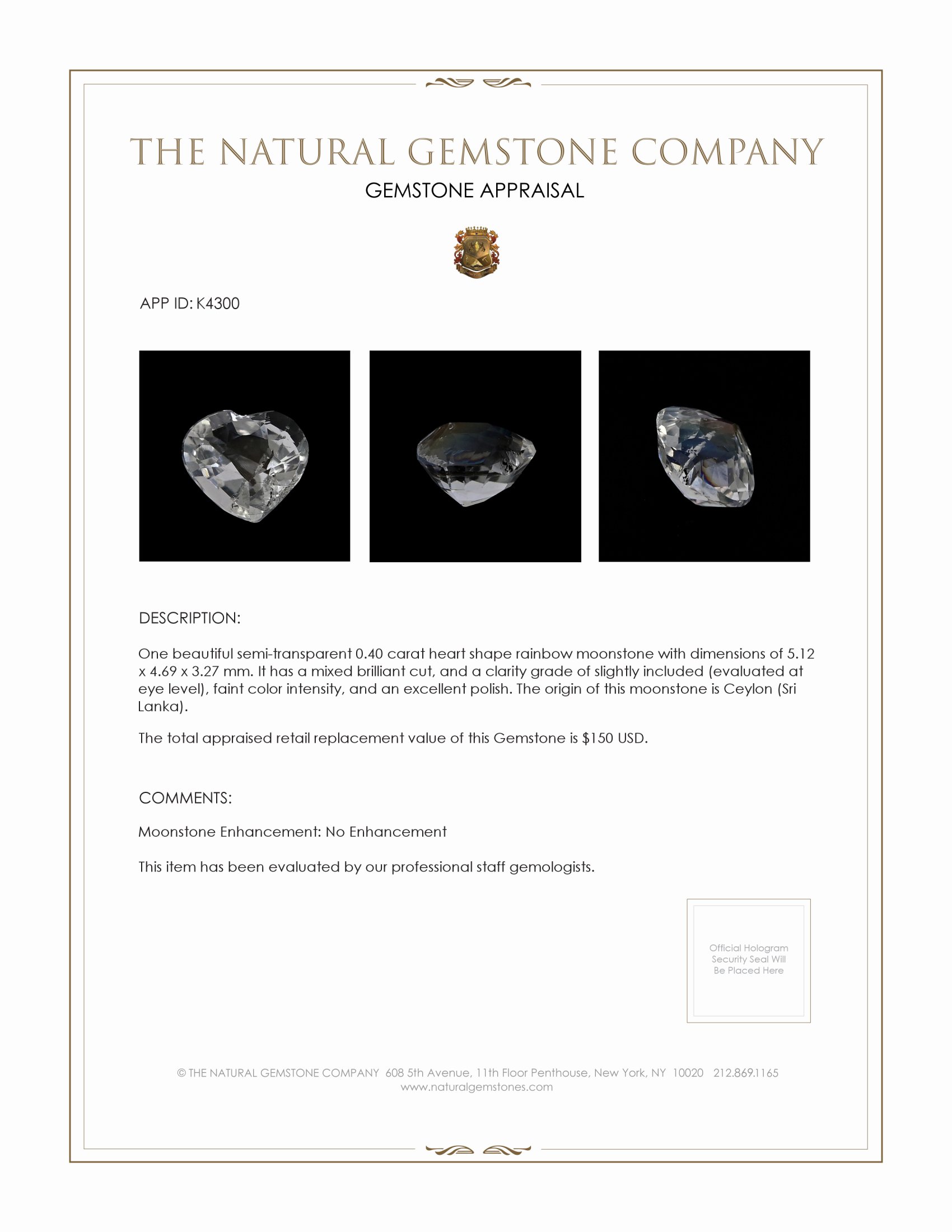 0.40 Ct. Moonstone from Ceylon (Sri Lanka)