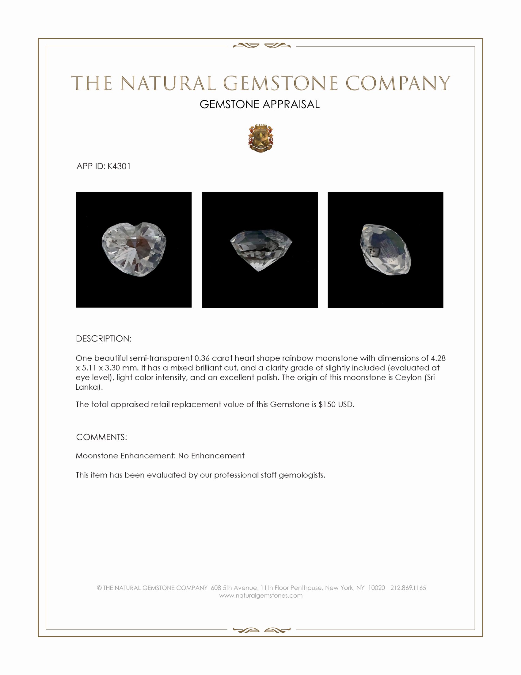 0.36 Ct. Moonstone from Ceylon (Sri Lanka)