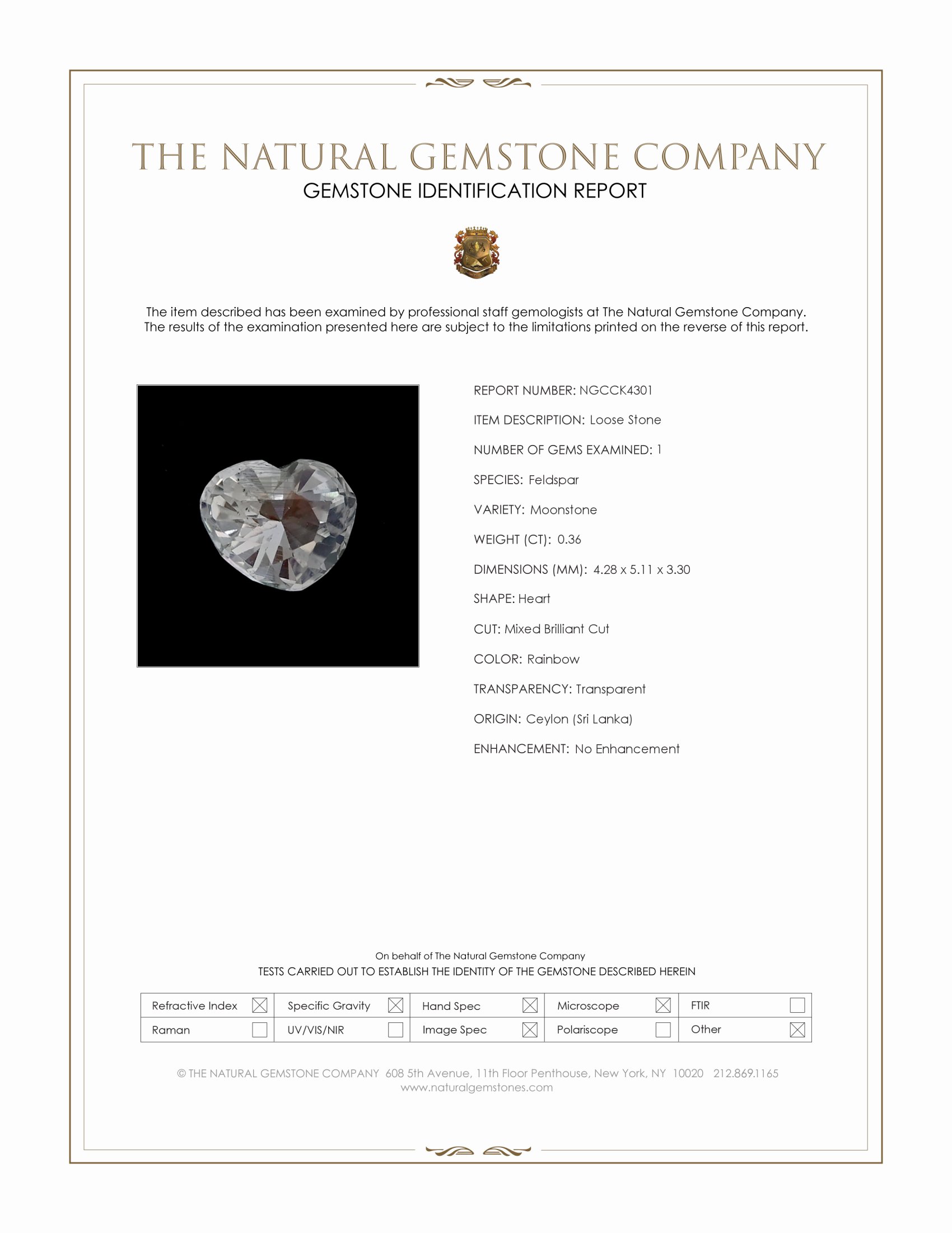 0.36 Ct. Rainbow Moonstone from Ceylon (Sri Lanka)