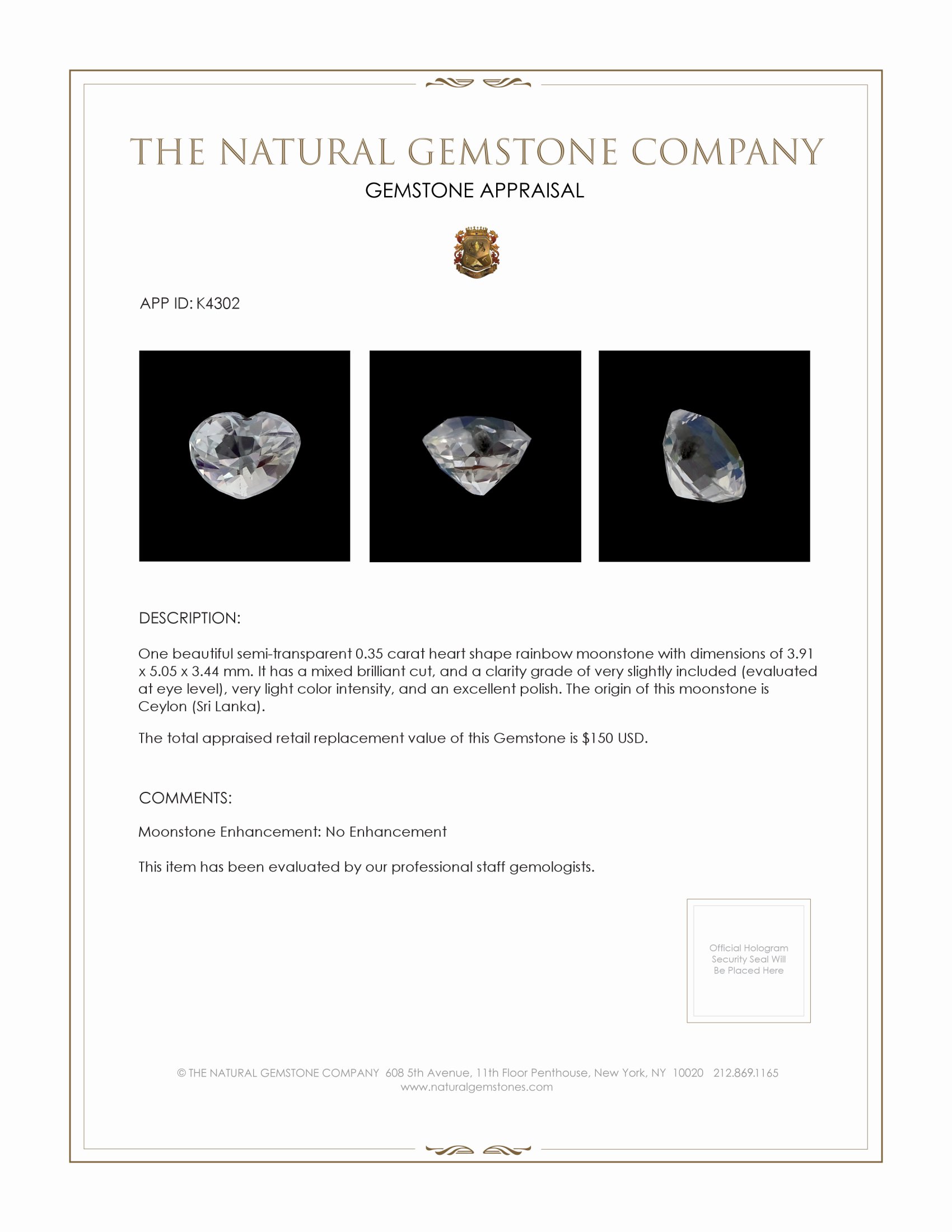 0.35 Ct. Moonstone from Ceylon (Sri Lanka)