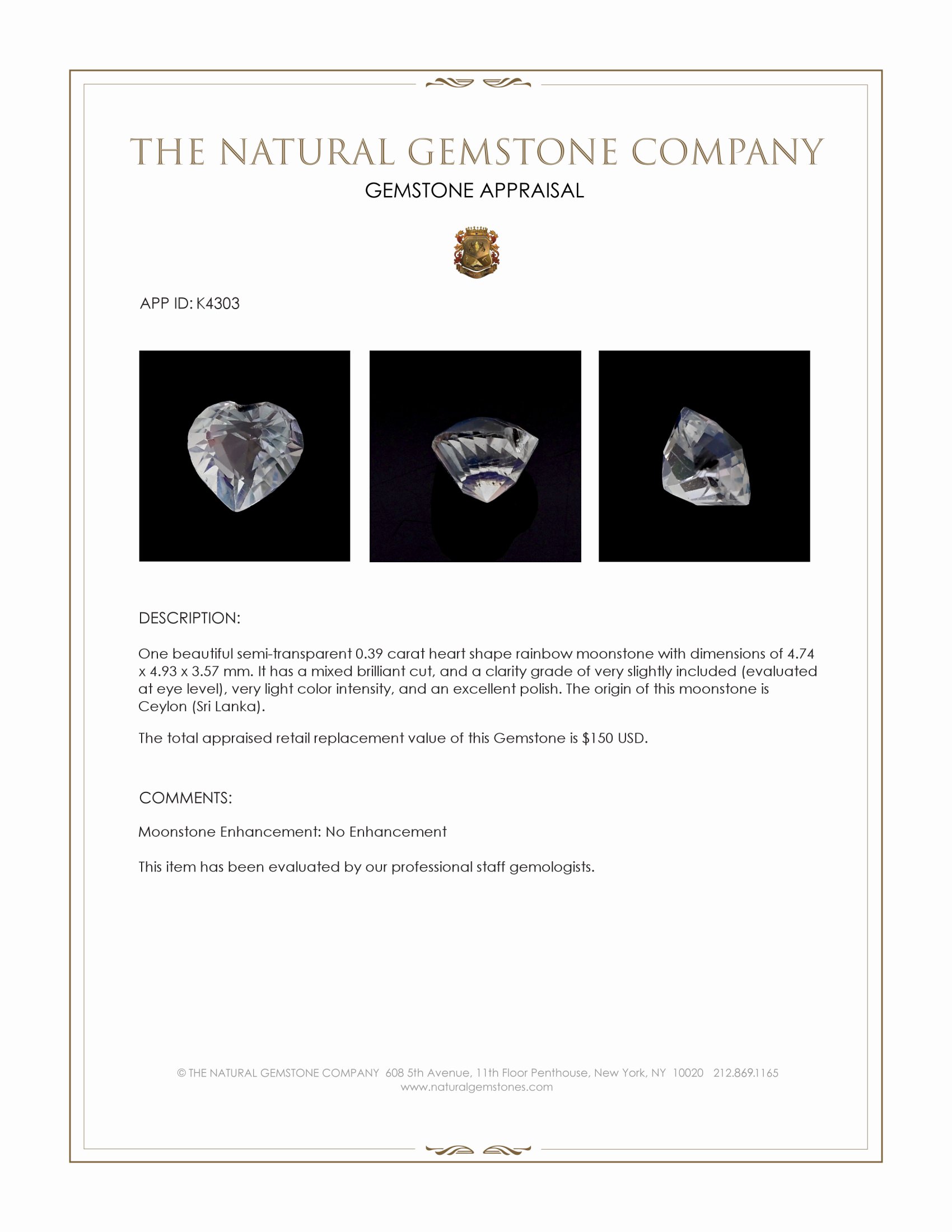 0.39 Ct. Moonstone from Ceylon (Sri Lanka)