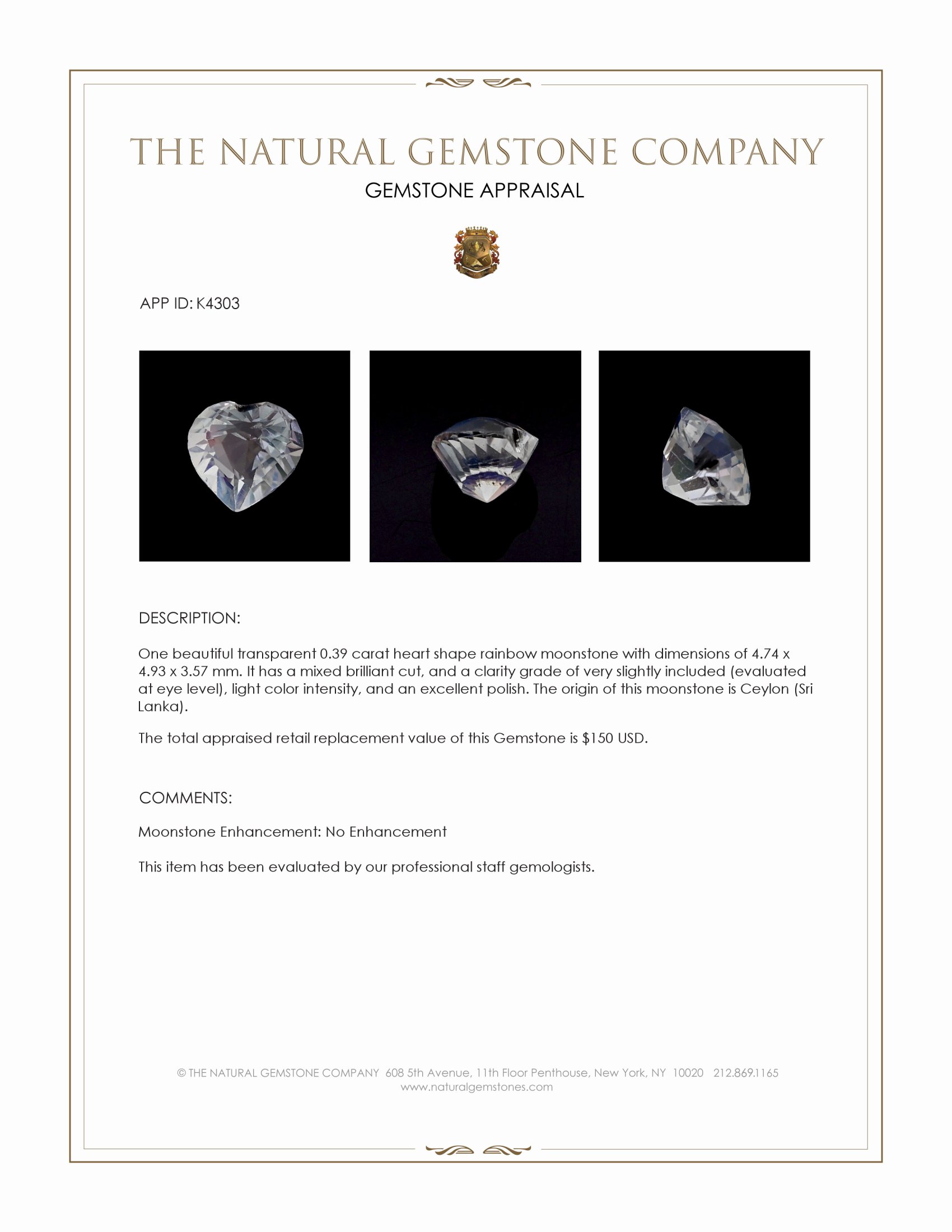 0.39 Ct. Moonstone from Ceylon (Sri Lanka)