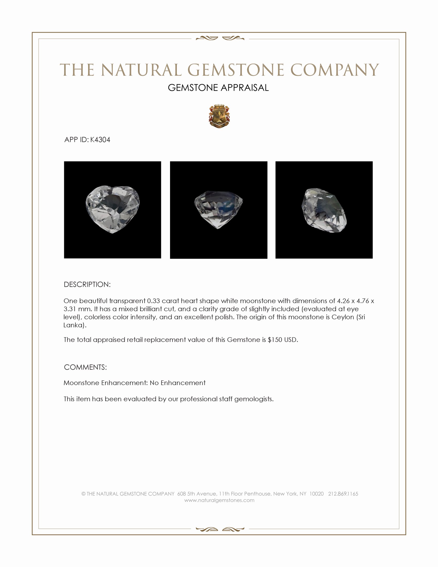 0.33 Ct. White Moonstone from Ceylon (Sri Lanka)