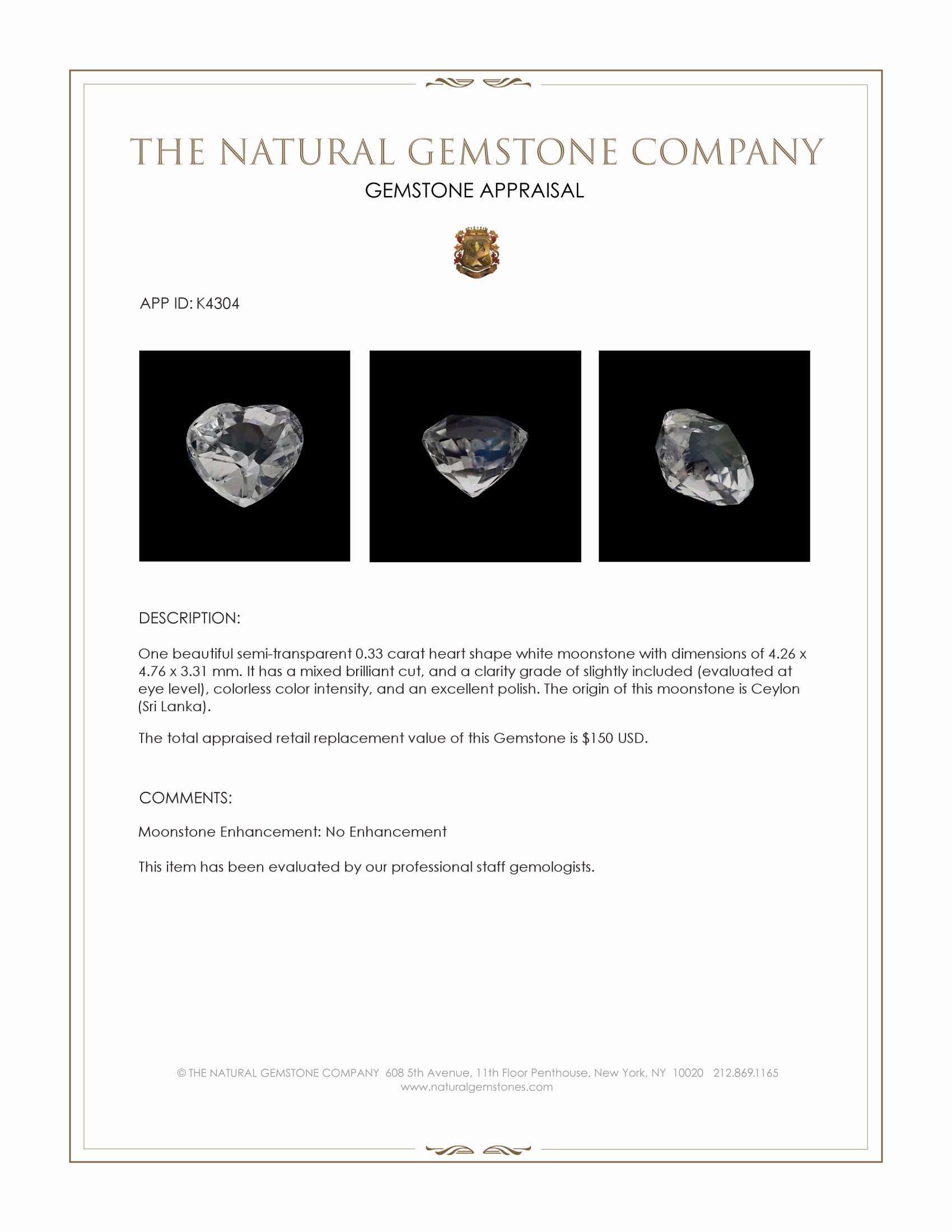 0.33 Ct. Moonstone from Ceylon (Sri Lanka)