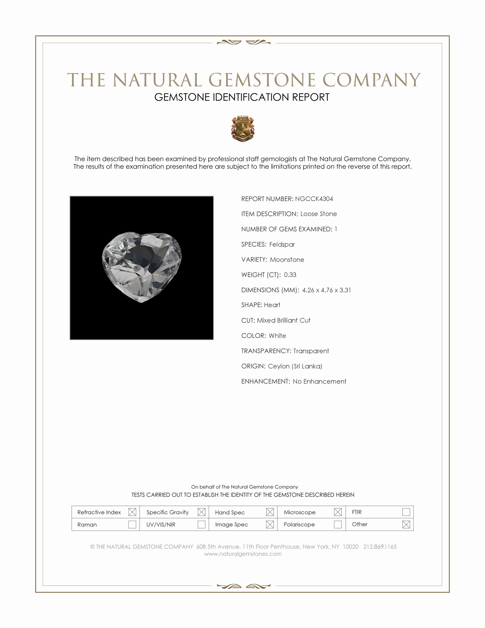 0.33 Ct. White Moonstone from Ceylon (Sri Lanka)