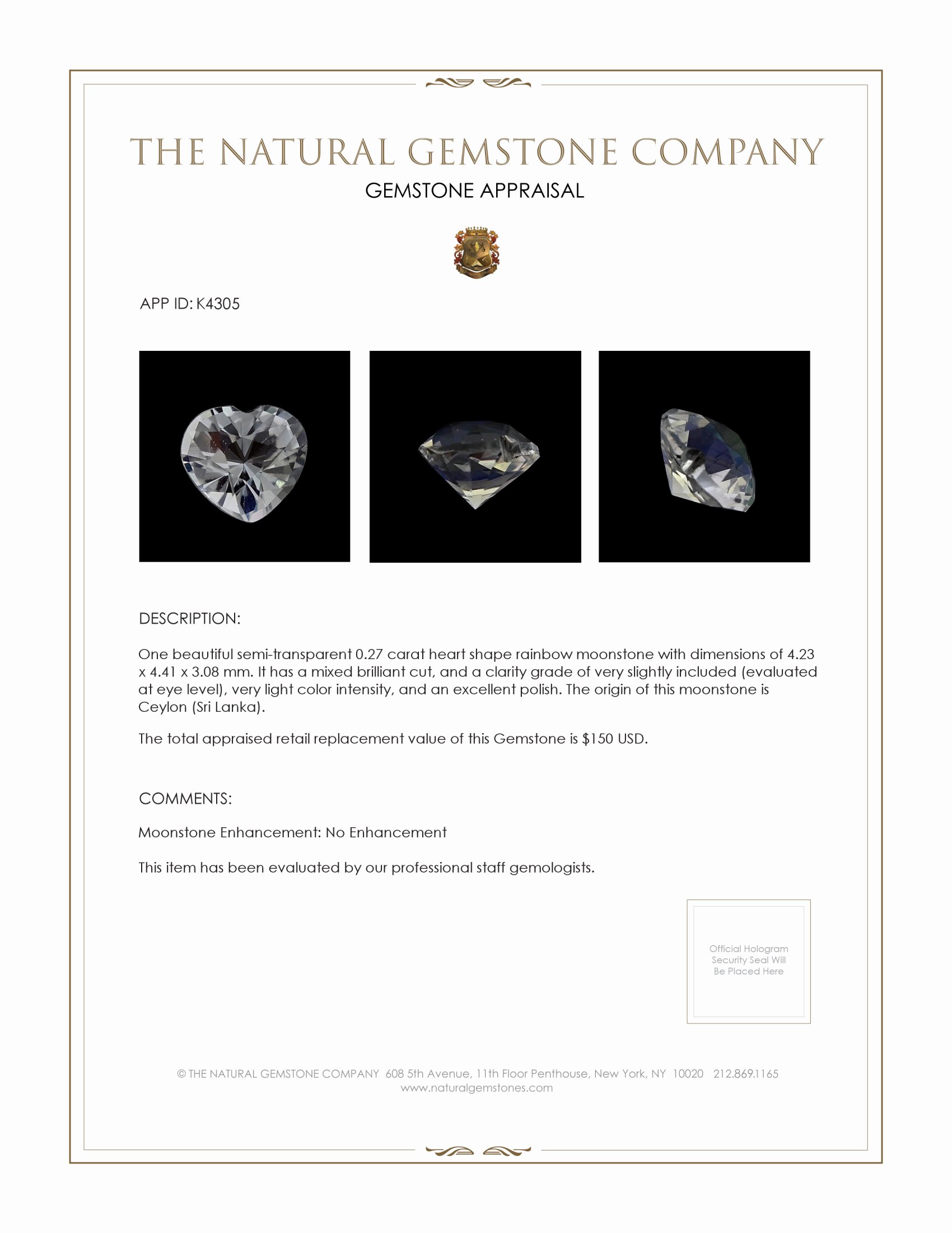0.27 Ct. Moonstone from Ceylon (Sri Lanka)