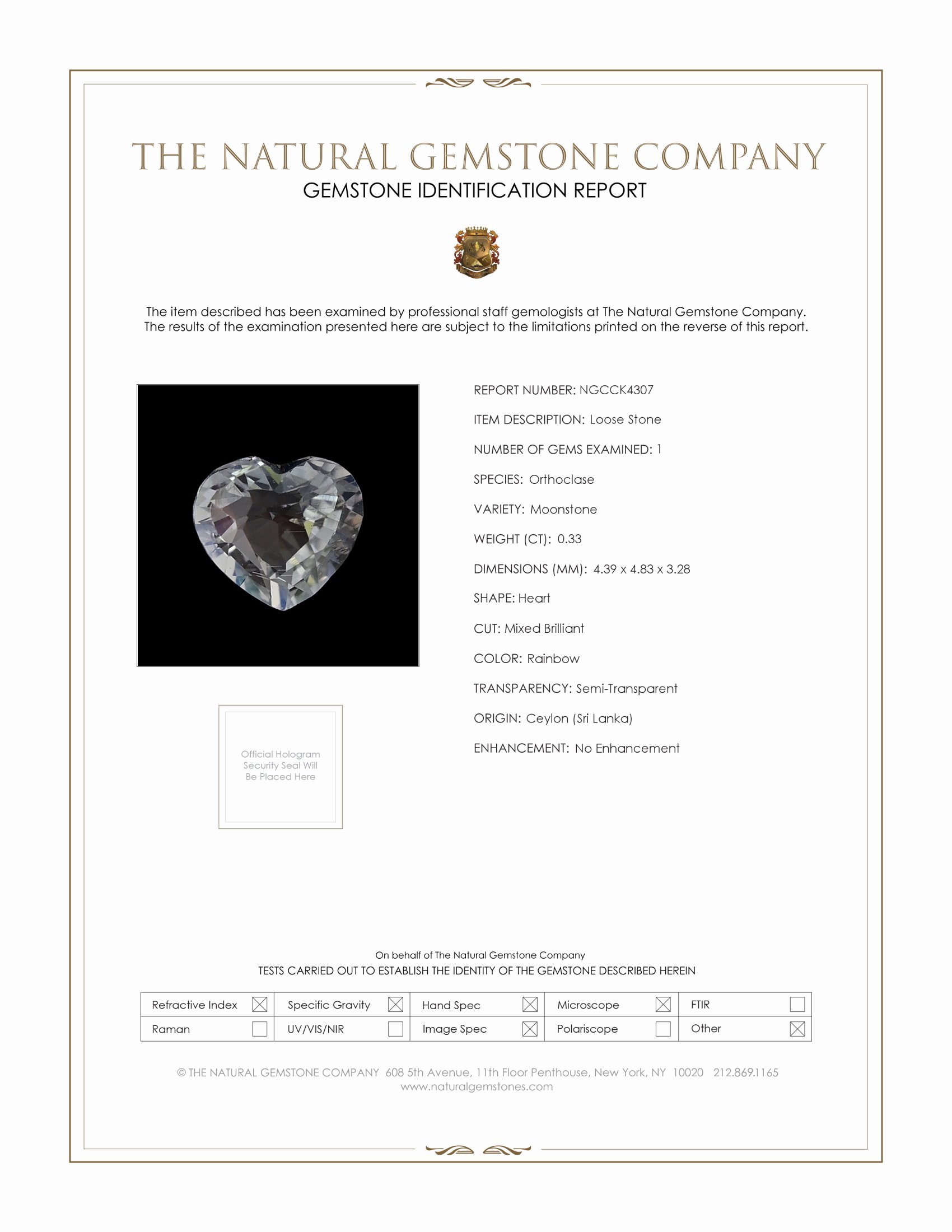 0.33 Ct. Rainbow Moonstone from Ceylon (Sri Lanka)