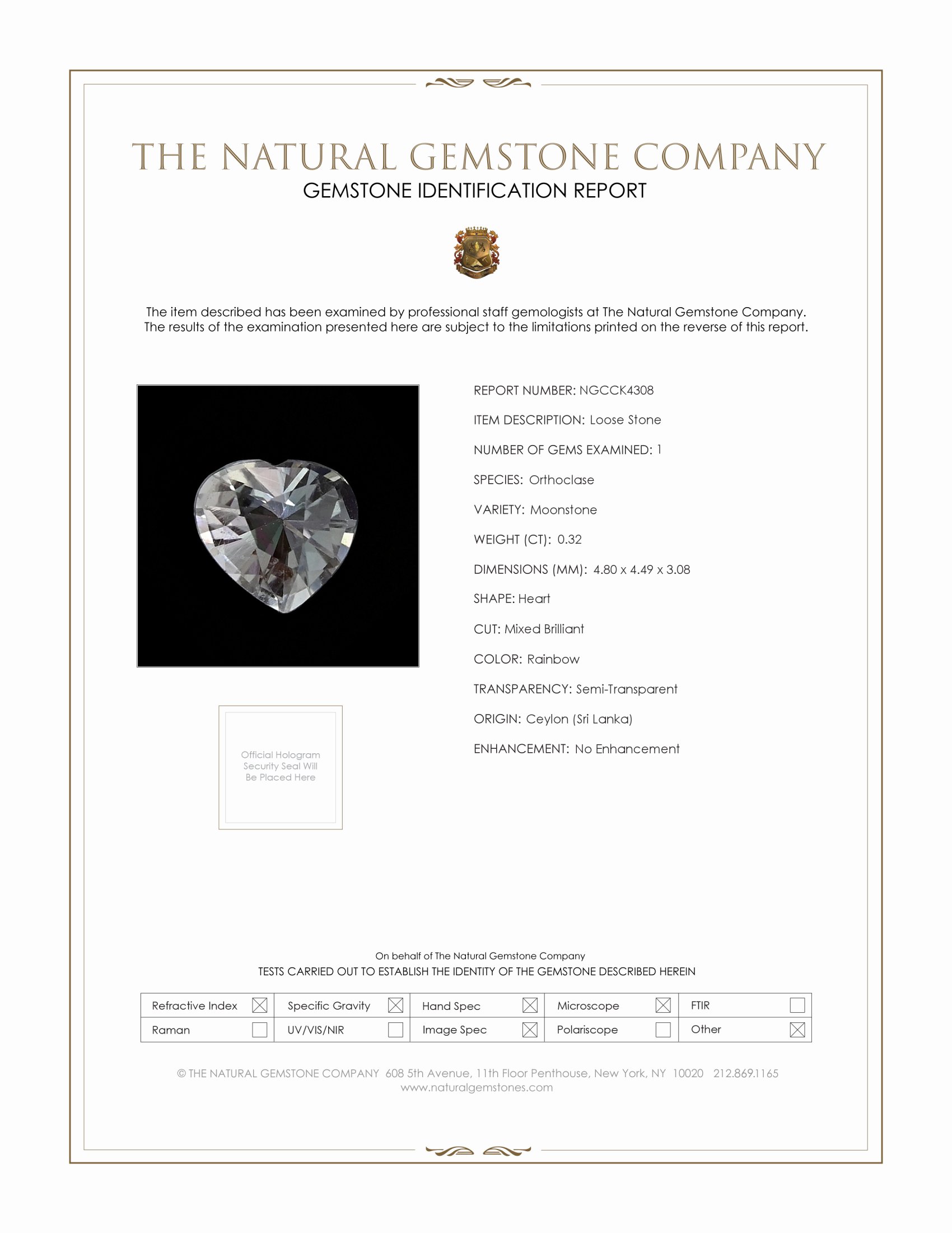 0.32 Ct. Rainbow Moonstone from Ceylon (Sri Lanka)