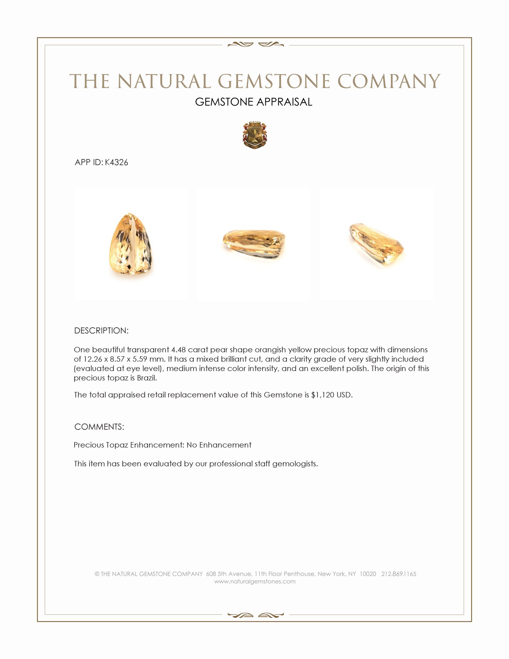 4.48 Ct. Precious Topaz from Brazil