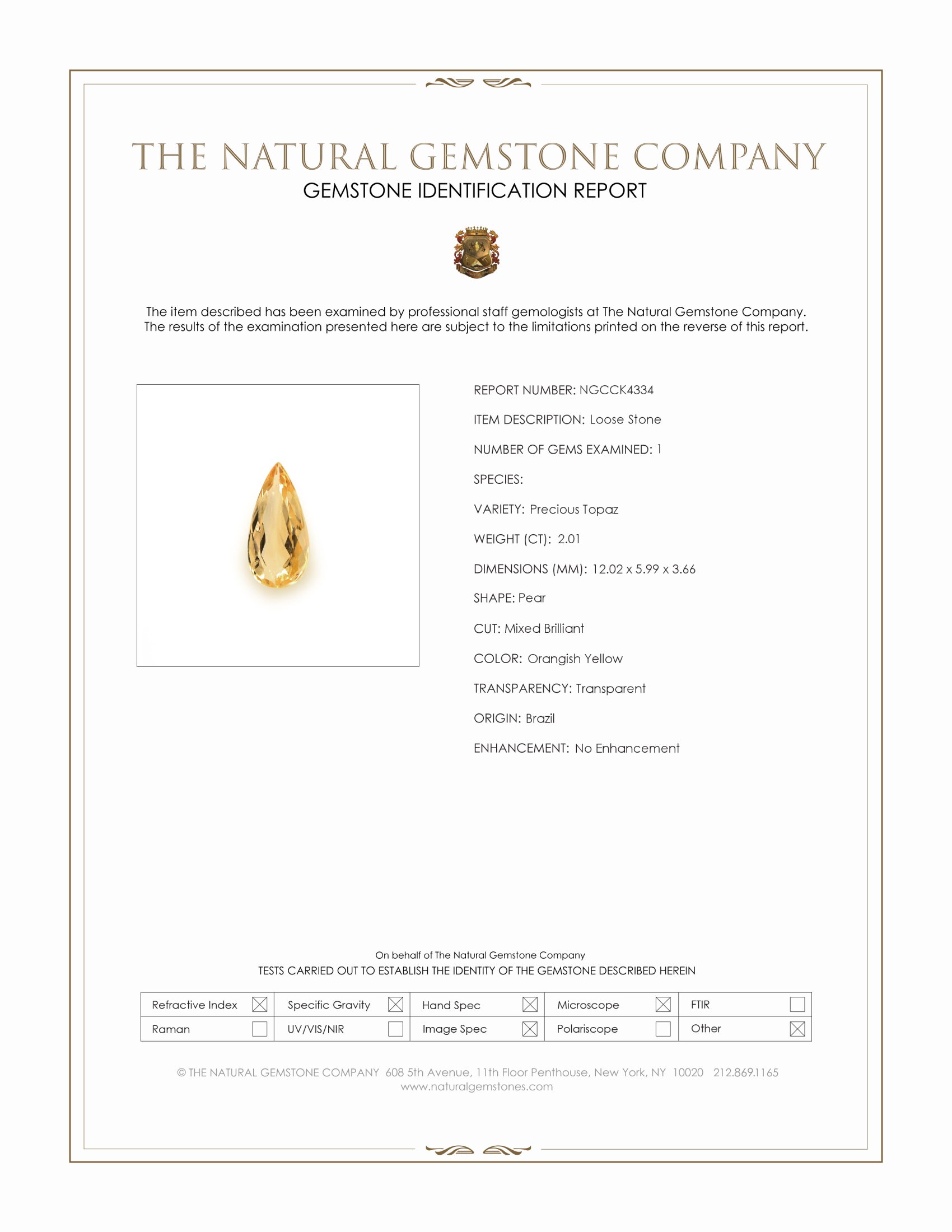 2.01 Ct. Precious Topaz from Brazil