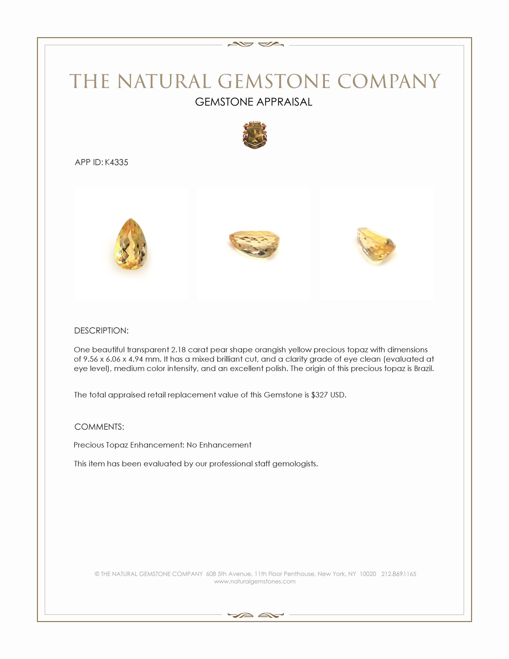 2.18 Ct. Precious Topaz from Brazil