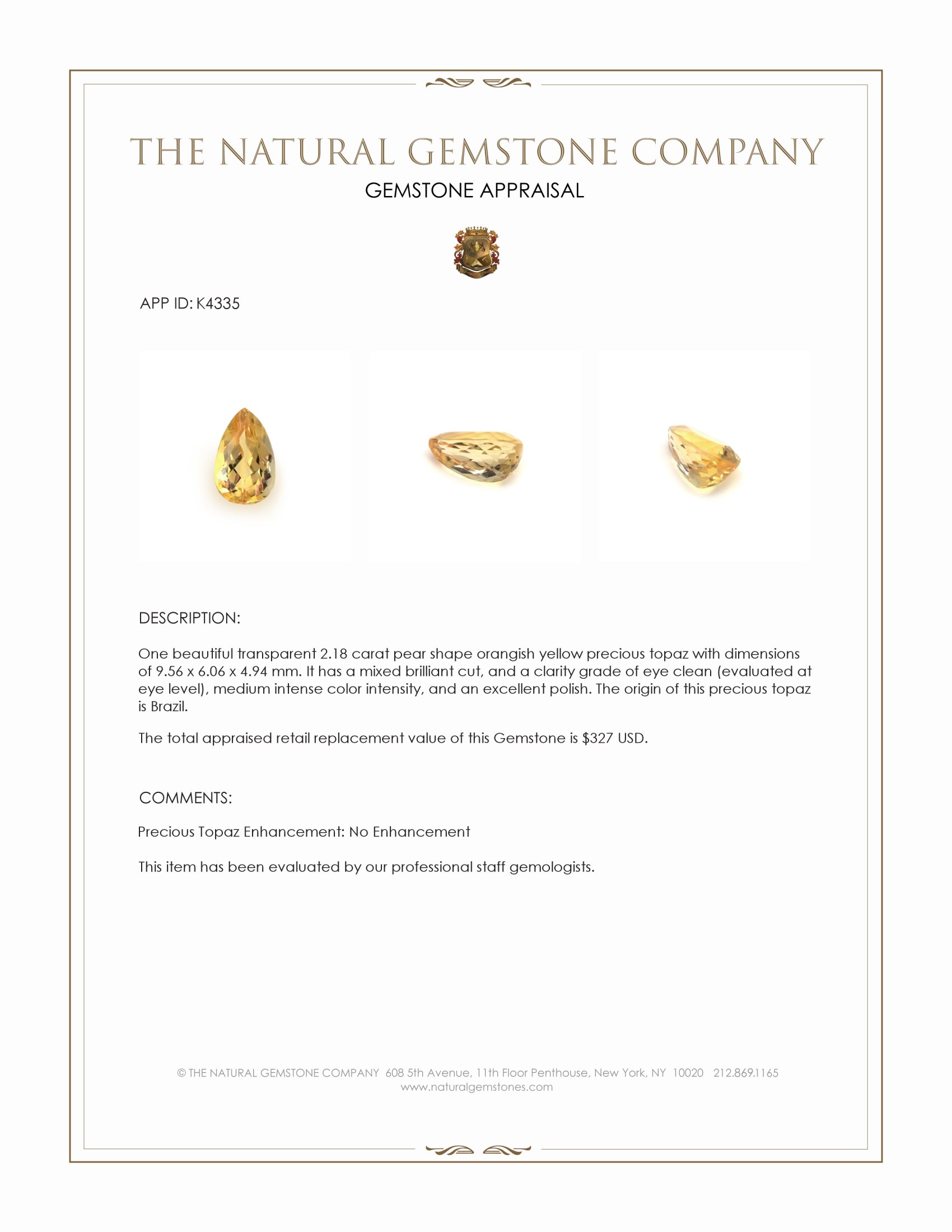 2.18 Ct. Precious Topaz from Brazil