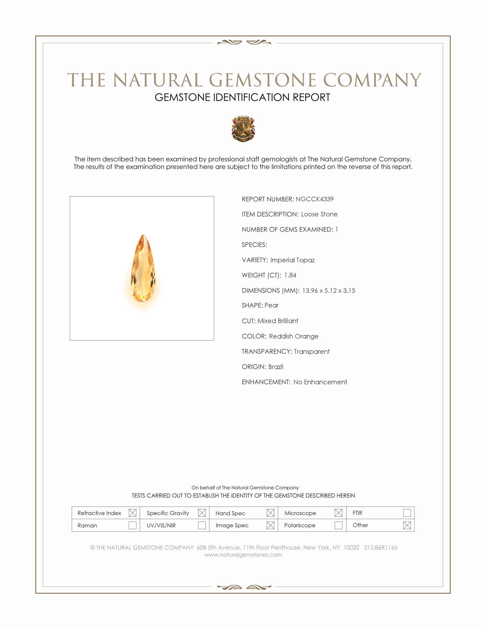 1.84 Ct. Imperial Topaz from Brazil