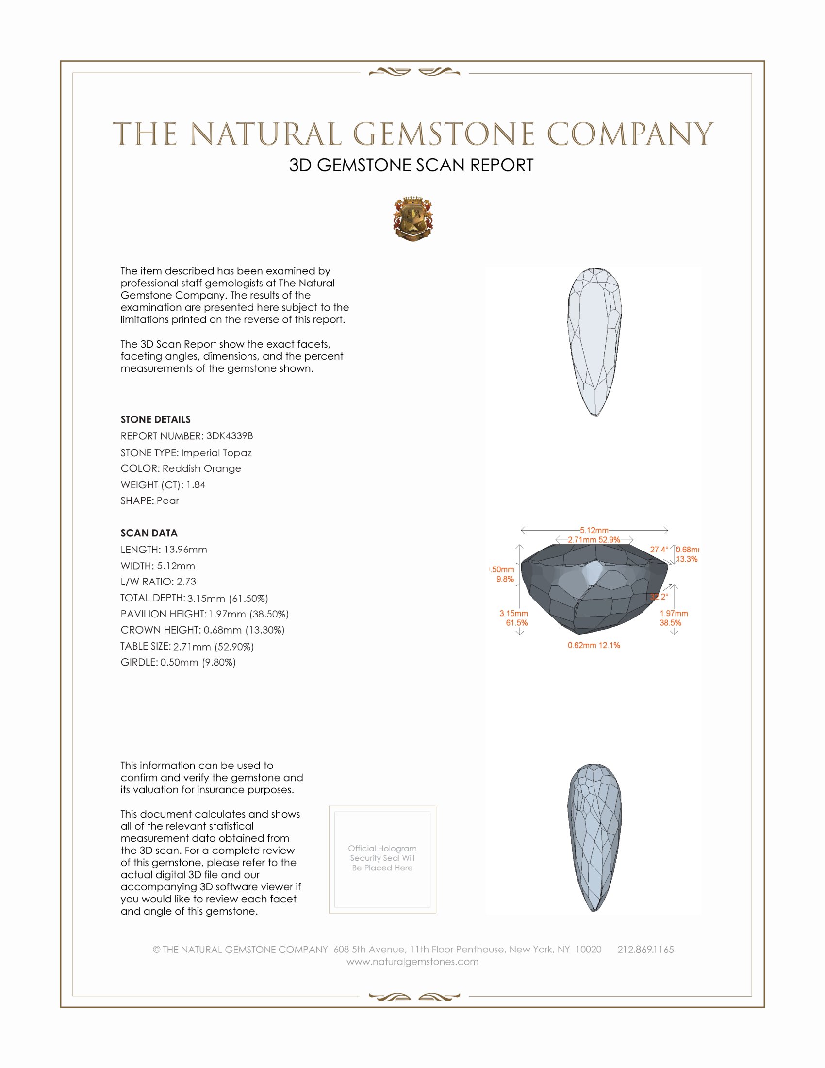 1.84 Ct. Imperial Topaz from Brazil