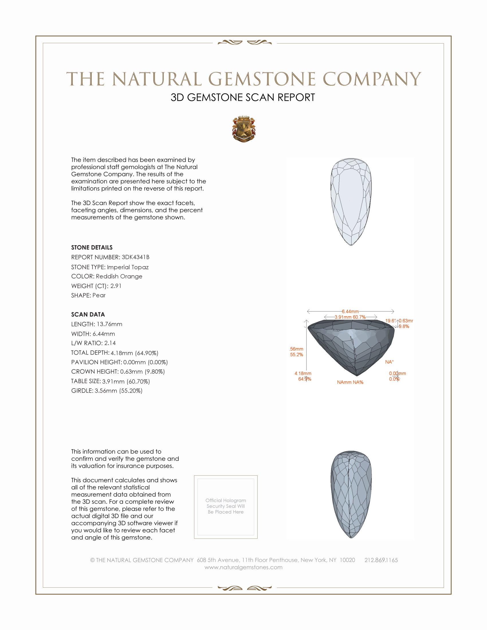 2.91 Ct. Imperial Topaz from Brazil