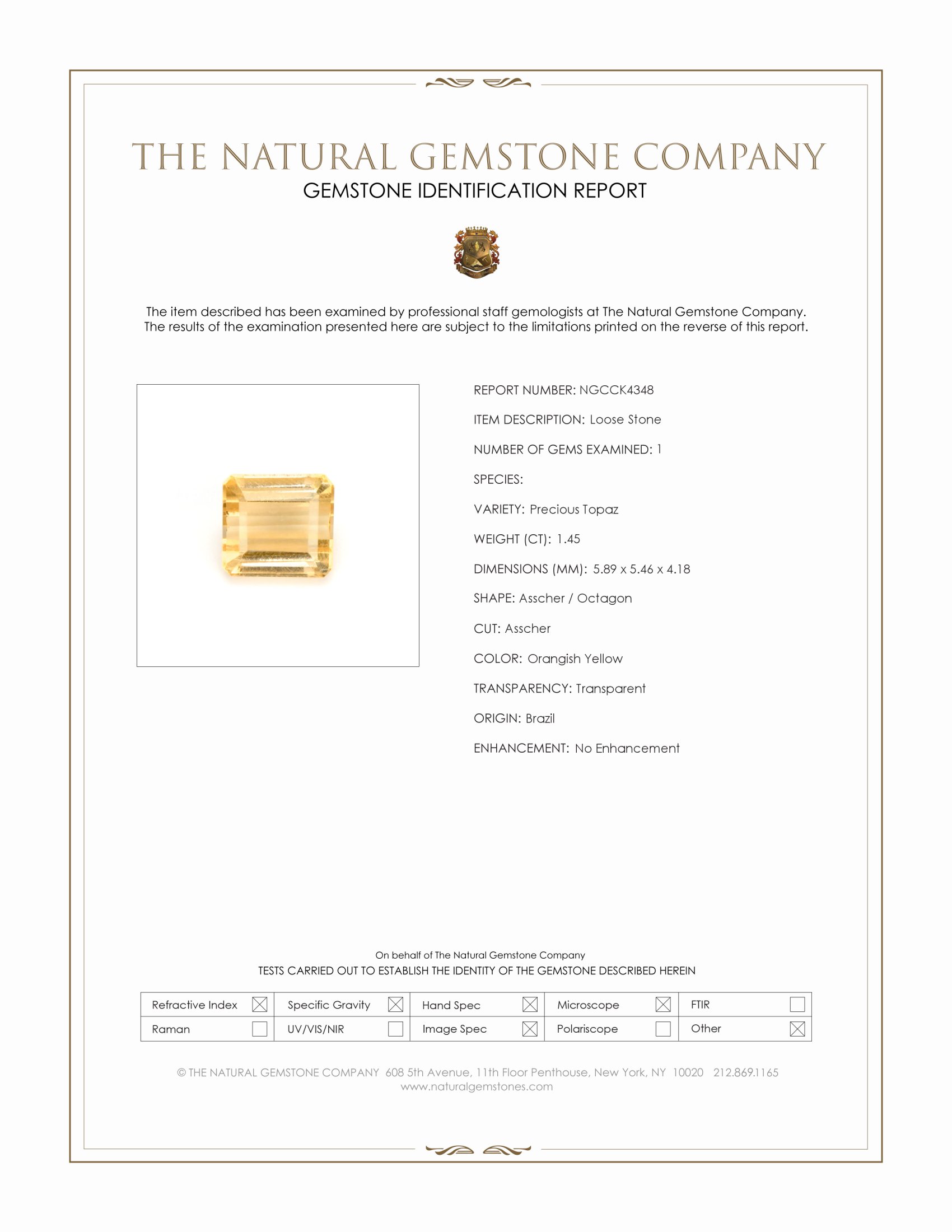 1.45 Ct. Precious Topaz from Brazil