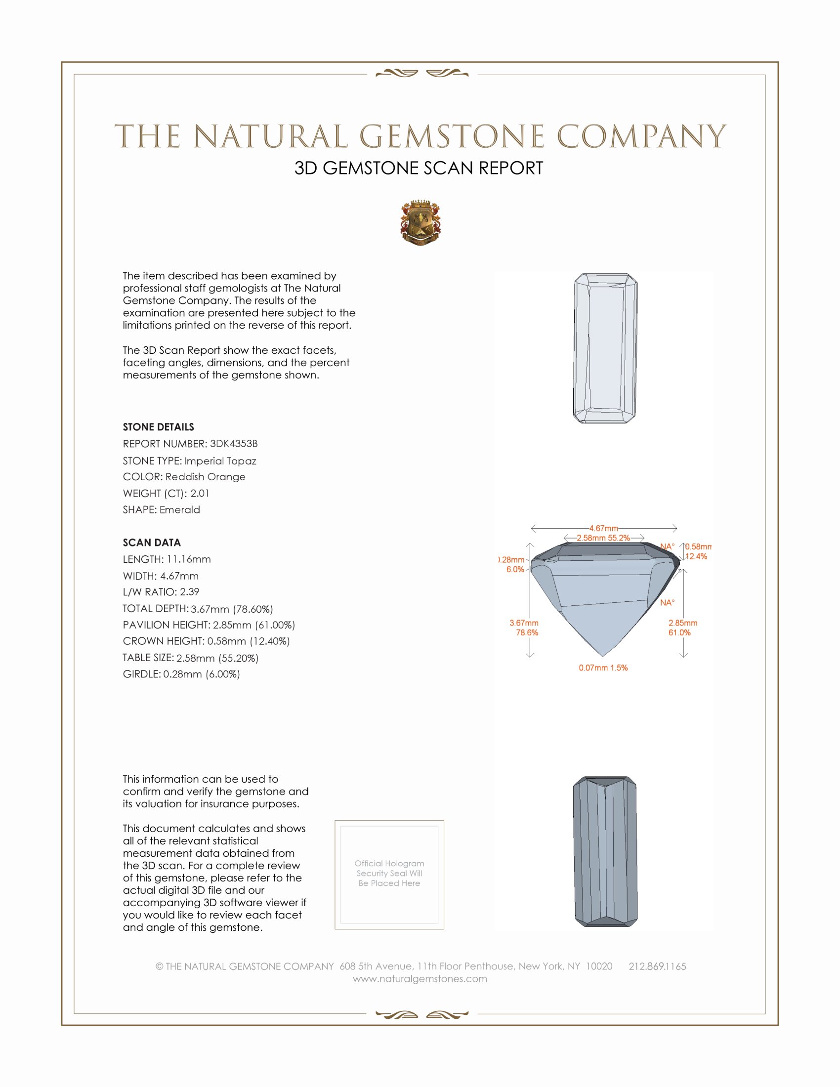 2.01 Ct. Imperial Topaz from Brazil