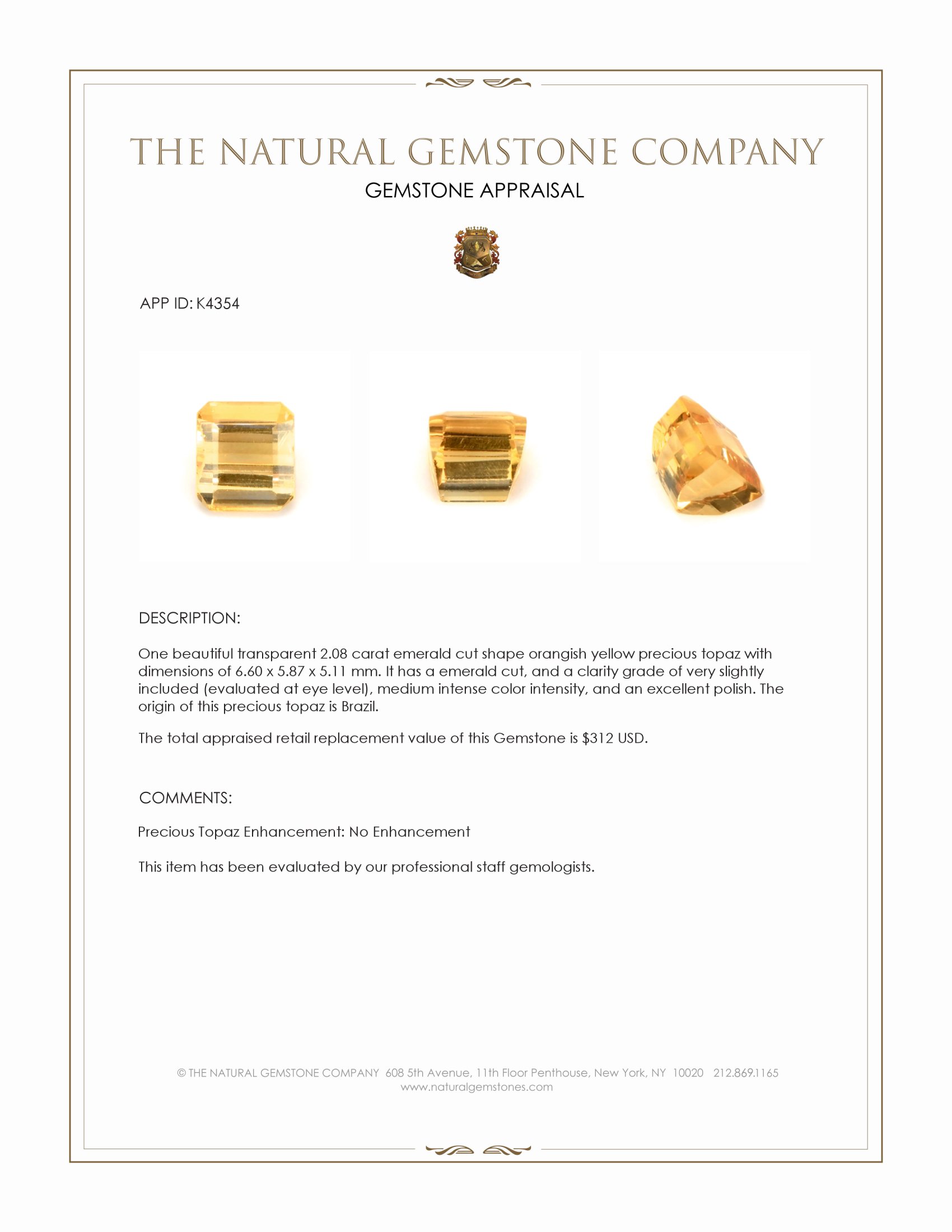 2.08 Ct. Precious Topaz from Brazil