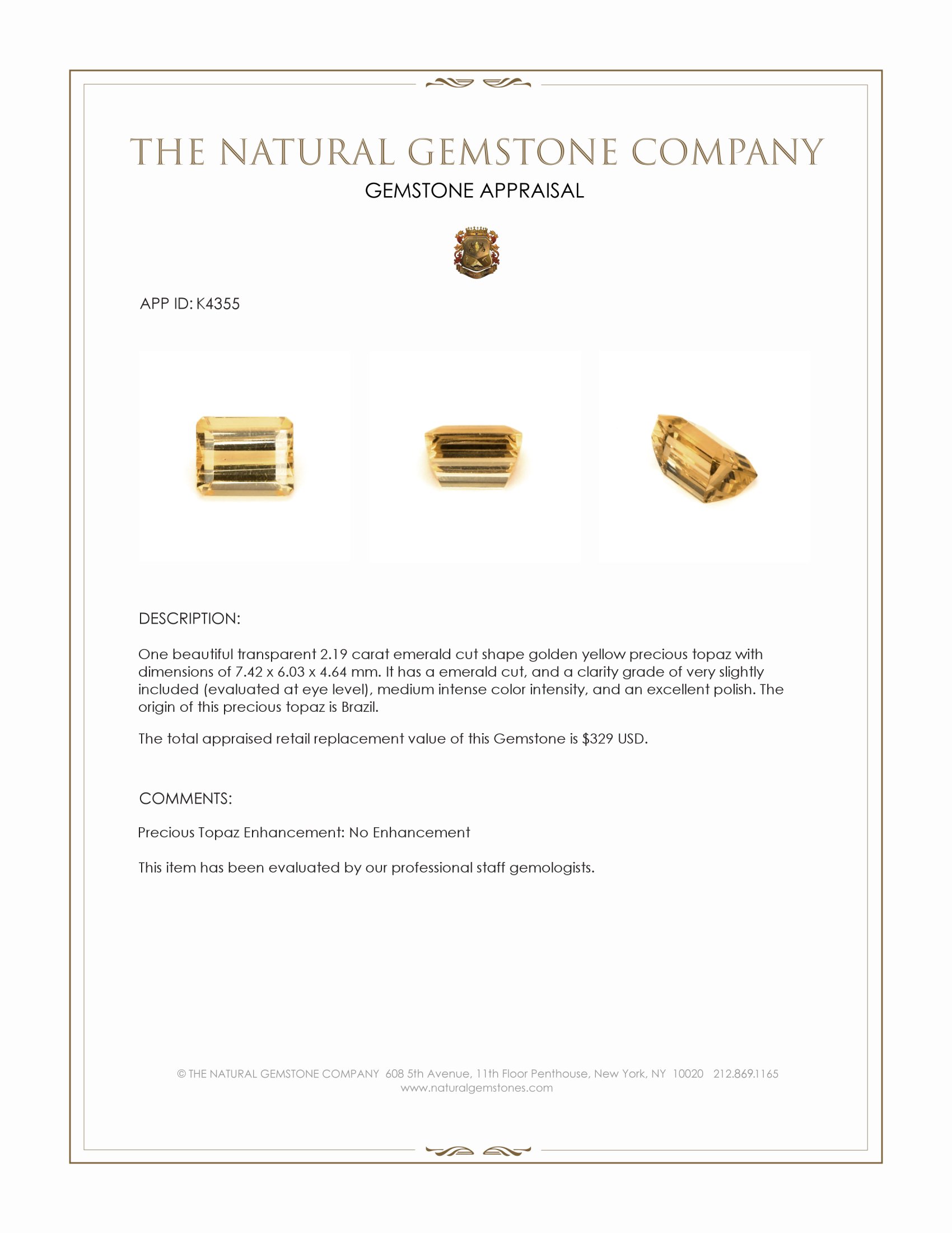 2.19 Ct. Precious Topaz from Brazil