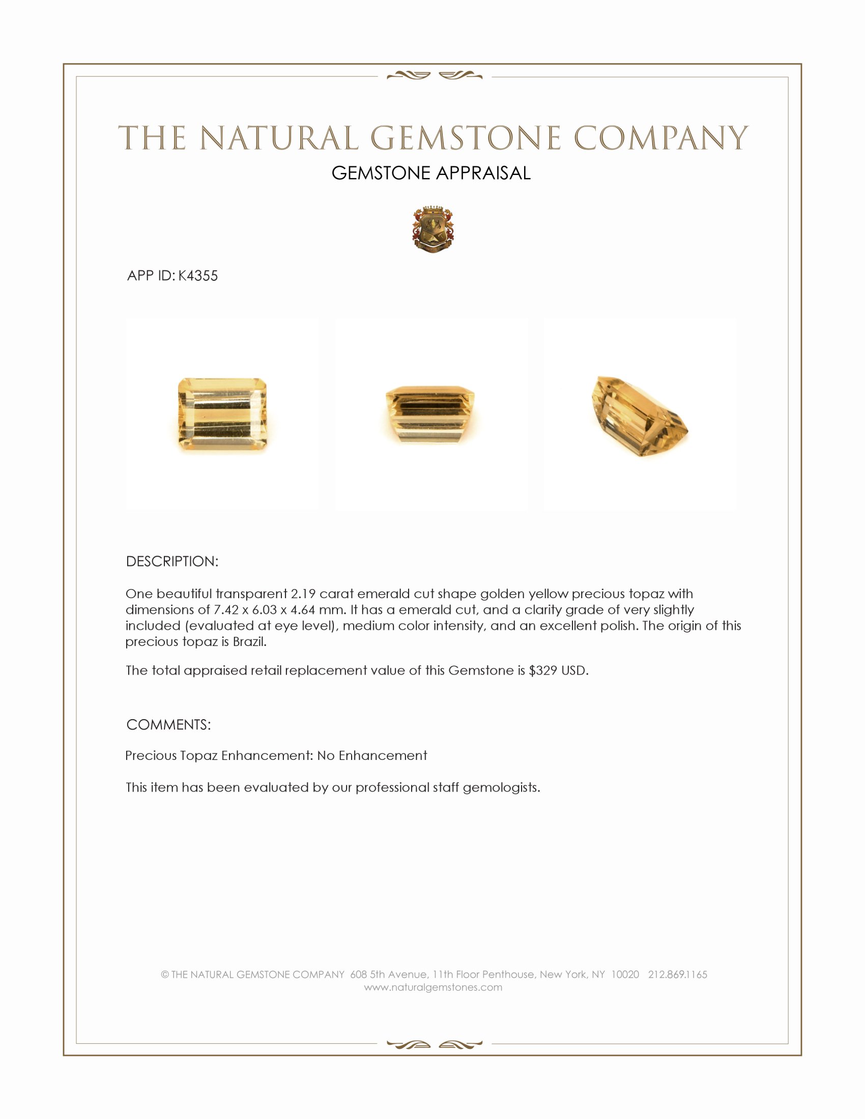 2.19 Ct. Precious Topaz from Brazil