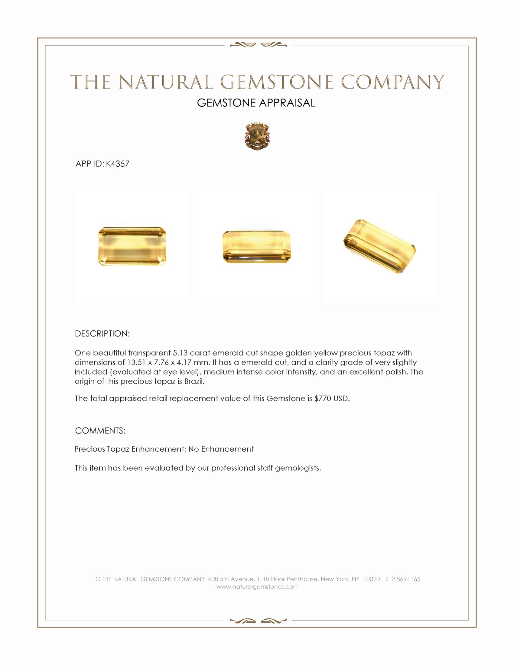 5.13 Ct. Precious Topaz from Brazil